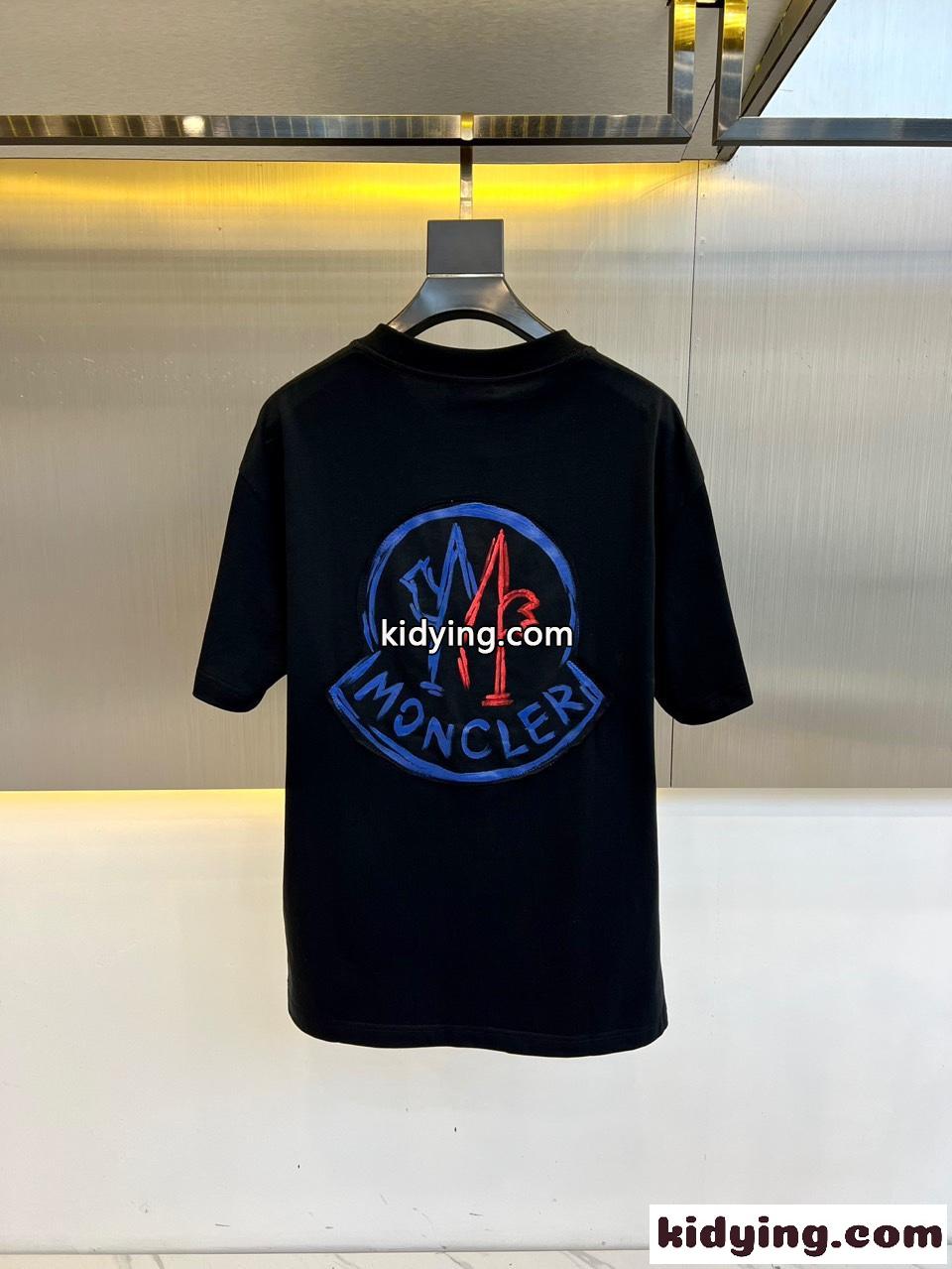 カジュアル リラックス コットン 半袖Tシャツ モンクレール Tシャツ コピー ブラック-3