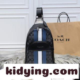 COACHコーチの男性バッグ 新しいおしゃれで青白の縞模様のショルダーバッグ コーチバッグ 売るコピー-3