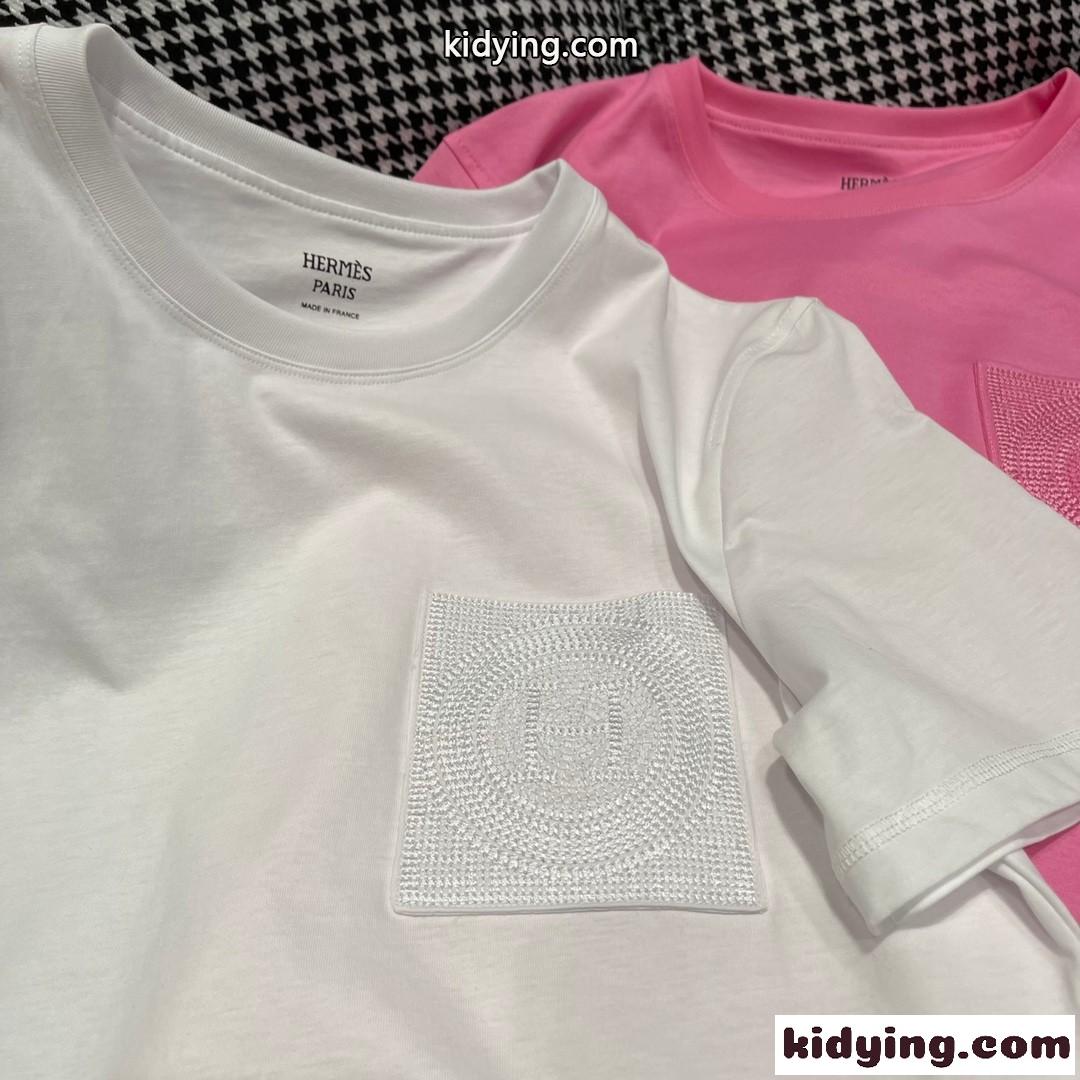 2023春夏 ストレートドレス 刺繍入りポケット エルメス ワンピース コピー 半袖Tシャツワンピース-3