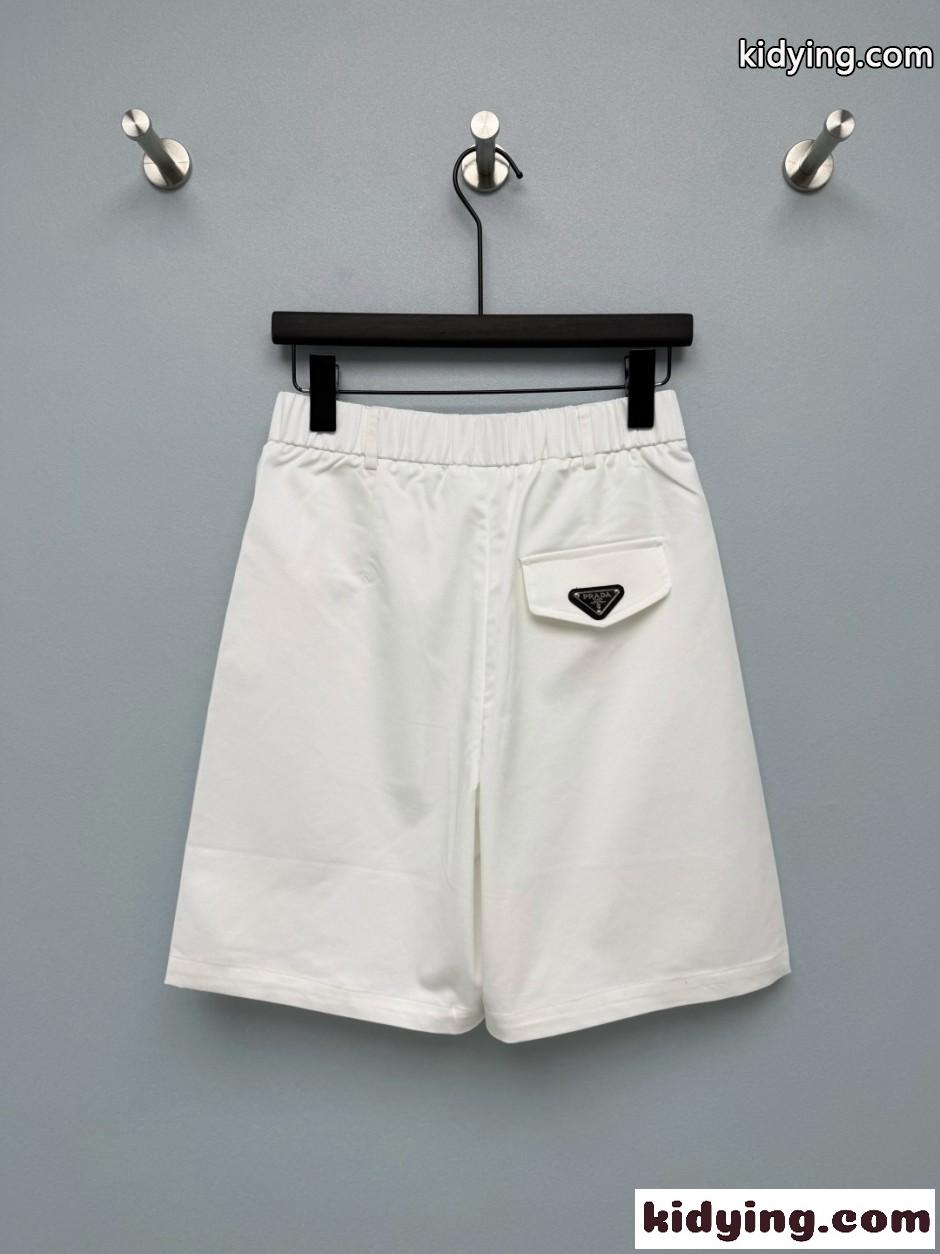 シンプル 洗練された コットン ショートパンツ プラダ パンツ 偽物 ホワイト-3