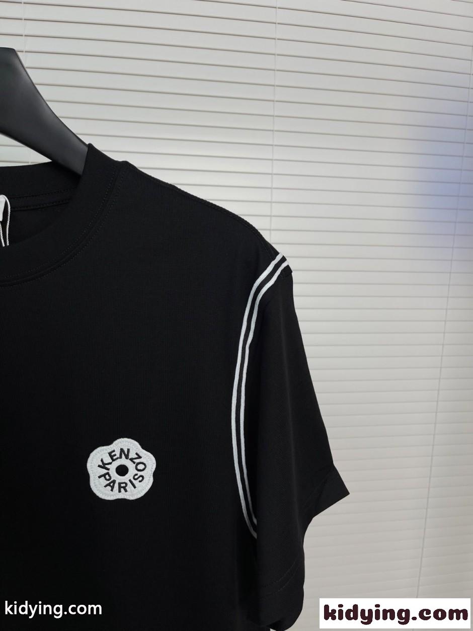 カジュアル コットン 半袖Tシャツ ケンゾー Tシャツ コピー ブラック-1