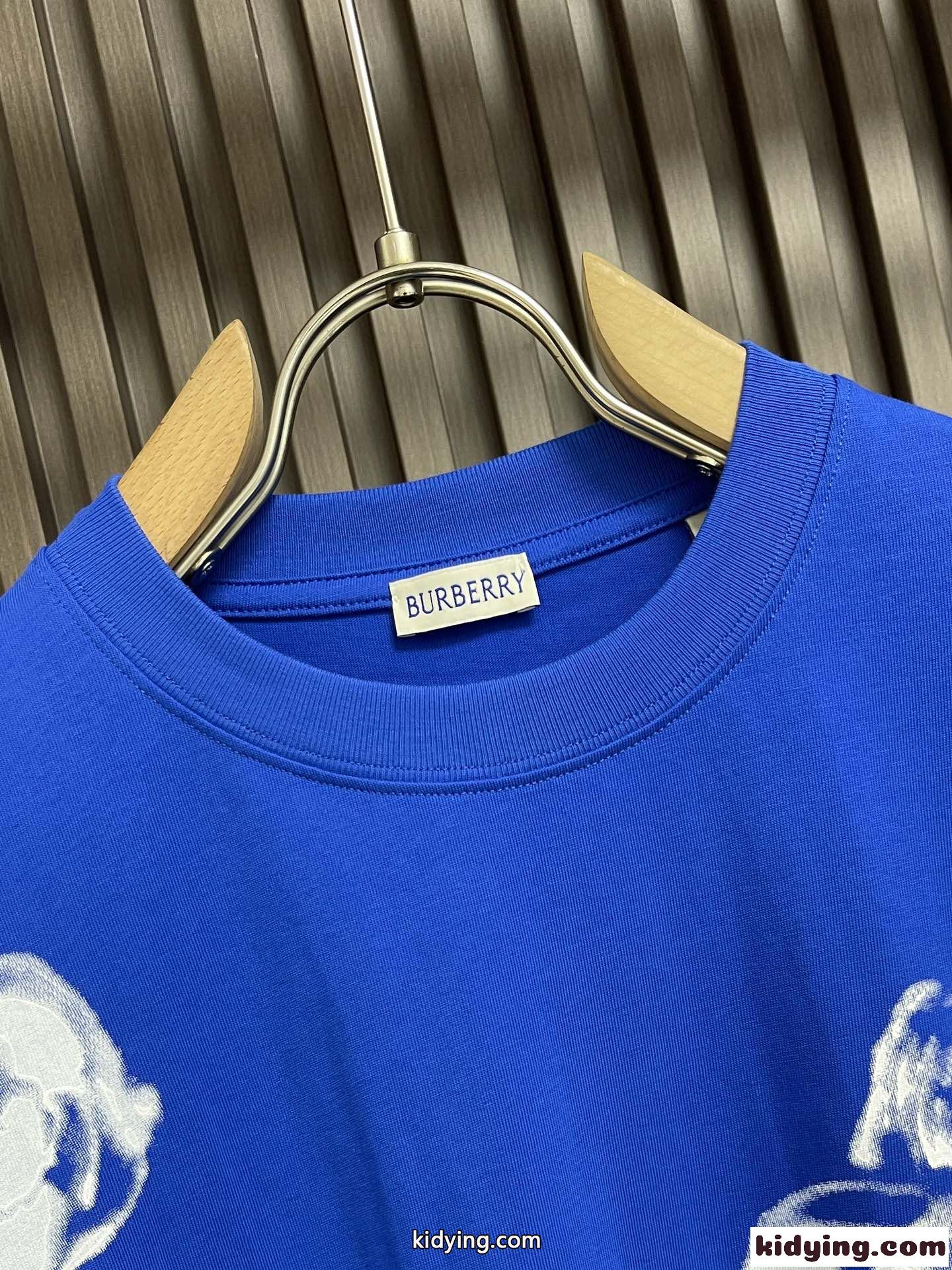 ローズ コットンTシャツ バーバリー 半袖Tシャツ コピー ブルー-3