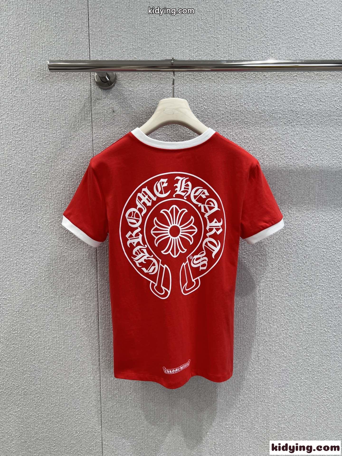 カジュアル ロゴプリント 半袖Tシャツ クロムハーツ Tシャツ 偽物 コットン レッド-2