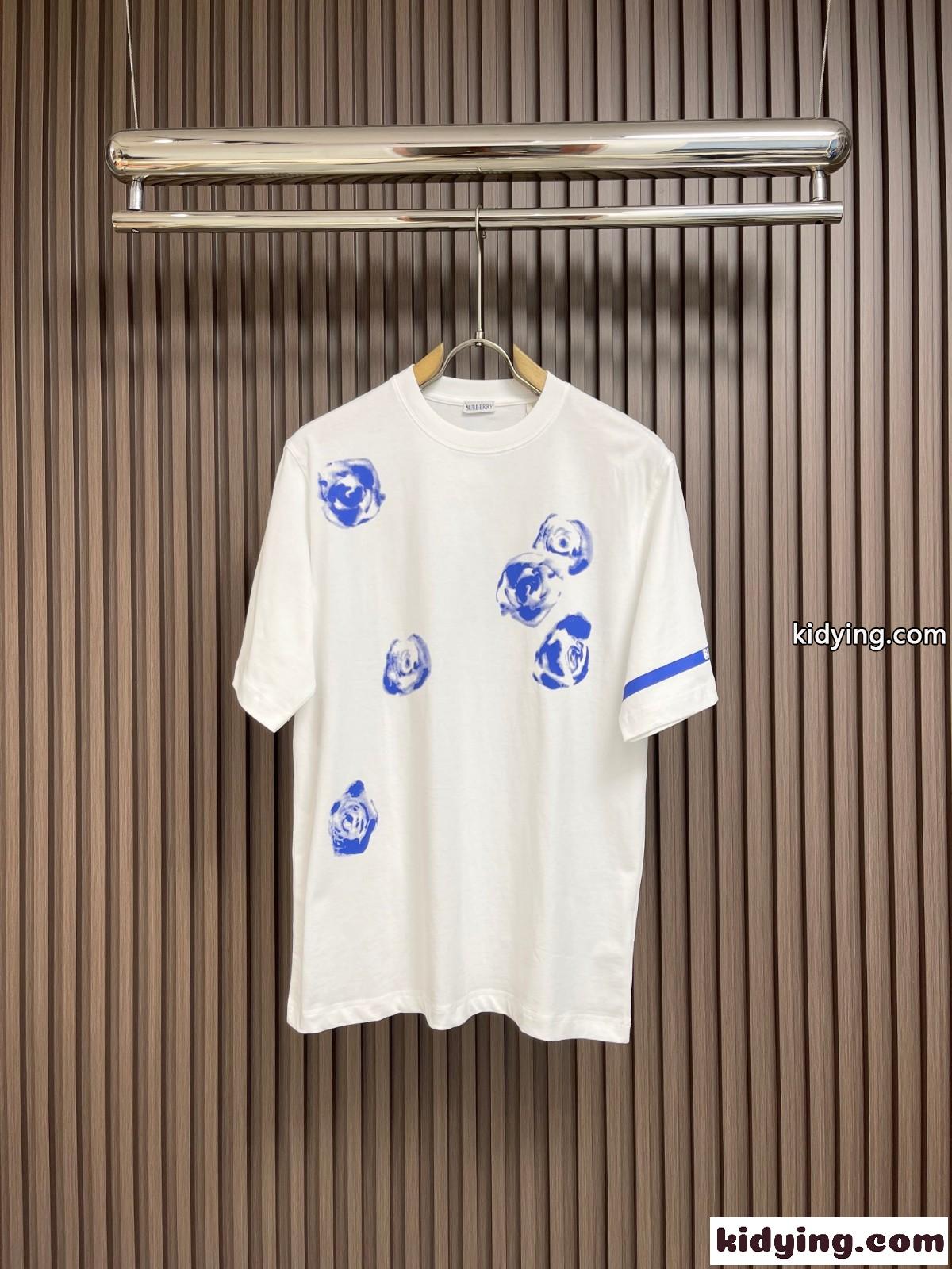 ローズ コットンTシャツ バーバリー 半袖Tシャツ コピー ホワイト-0