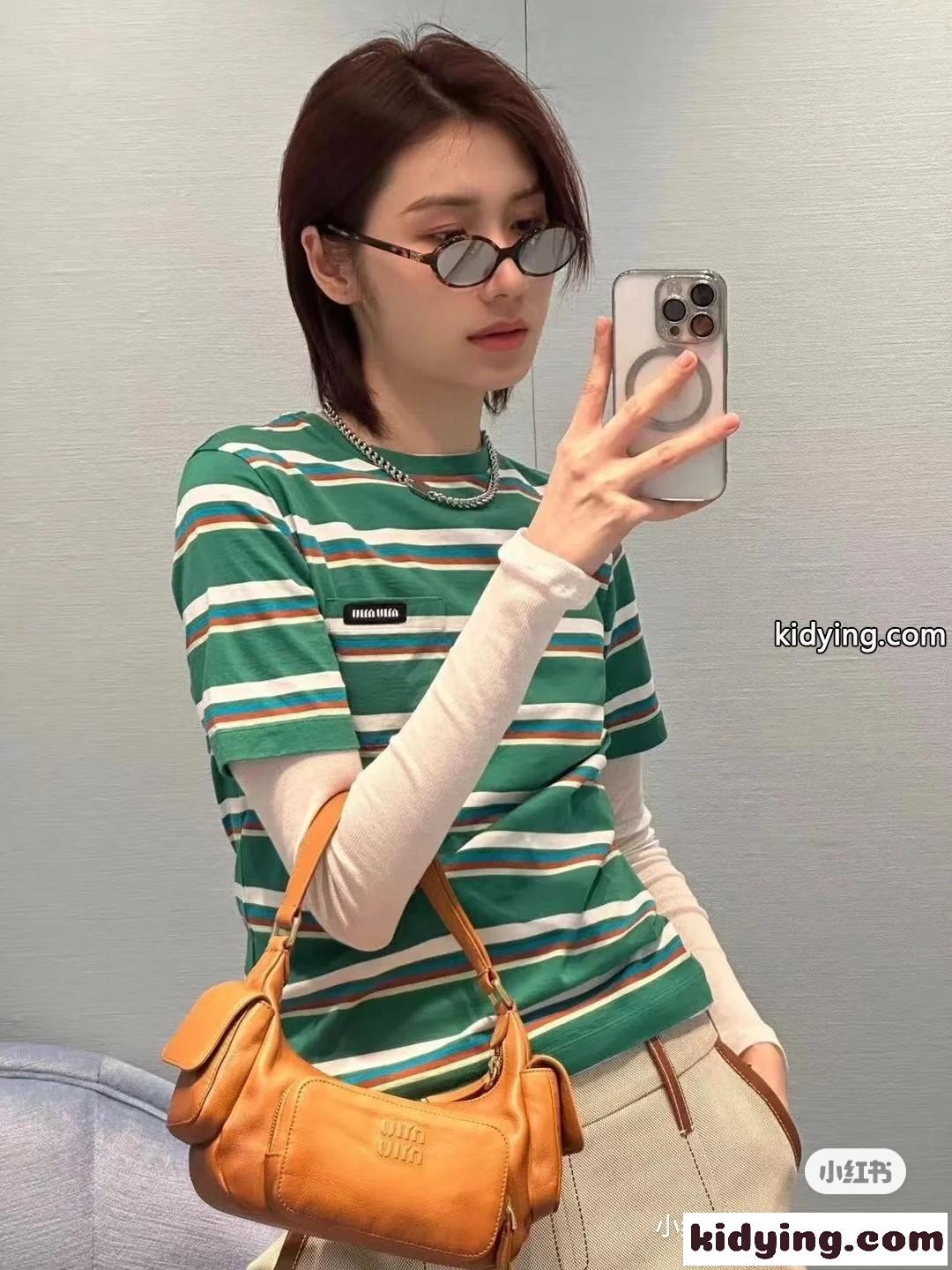 カジュアル 人気 ストライプ 半袖Tシャツ ミュウミュウ Tシャツ コピー レディース-2