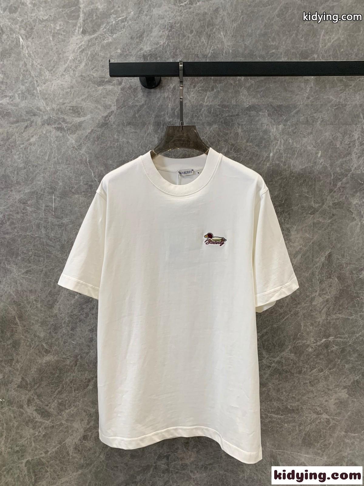 定番 刺繍入り クルーネック コットンTシャツ バーバリー 半袖Tシャツ コピー ホワイト-1