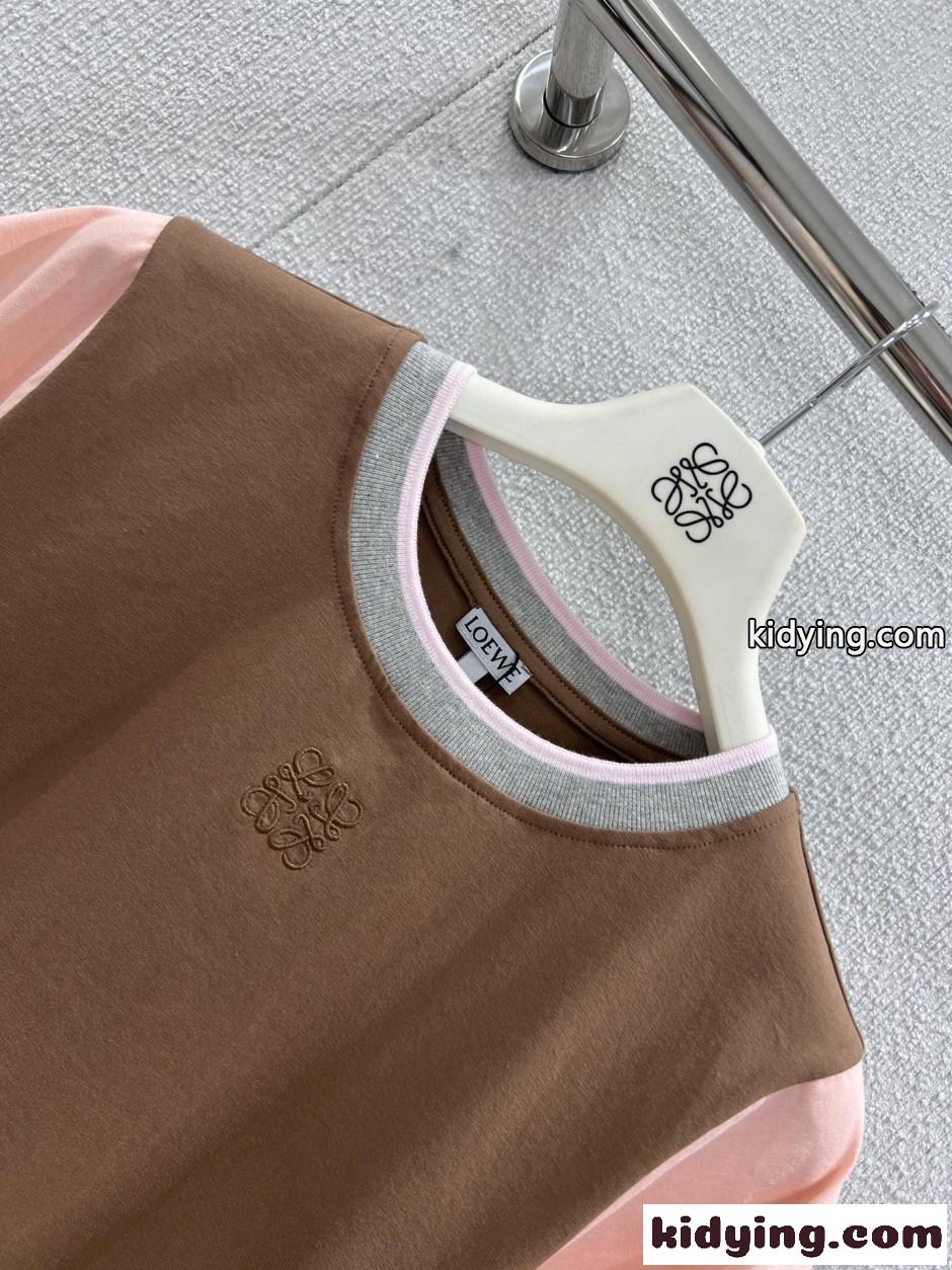 おしゃれ 配色 スモールフィット 半袖Tシャツ ロエベ Tシャツ コピー コットン-2