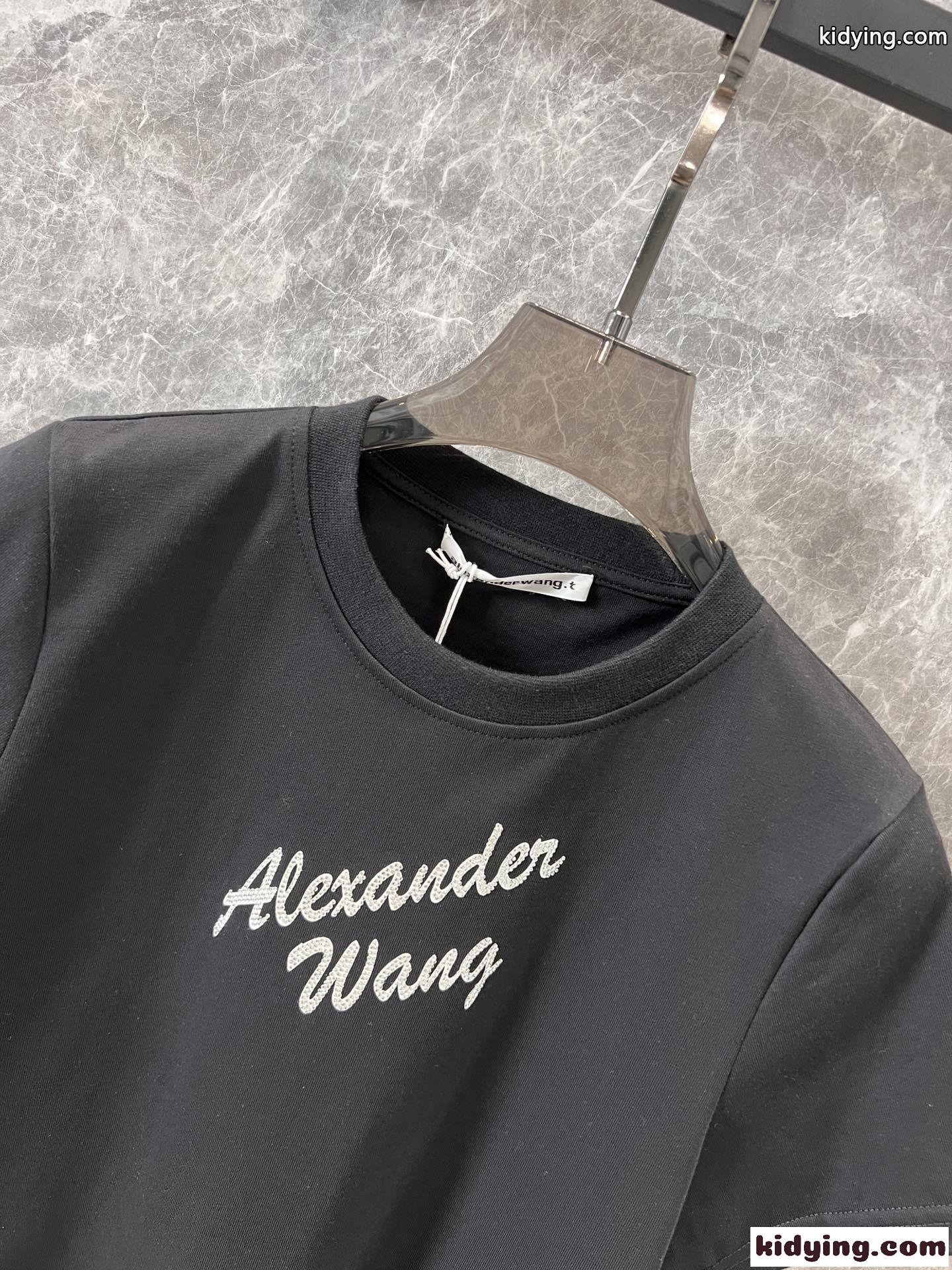 シンプル ロゴ コンパクト 半袖Tシャツ アレキサンダーワング Tシャツ コピー ブラック-0