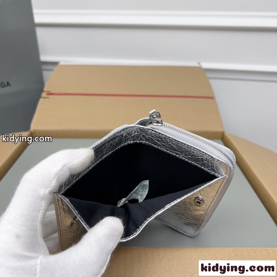 上品 高級感 コンパクトウォレット バレンシアガ 財布 コピー 二つ折り財布 シルバー-3