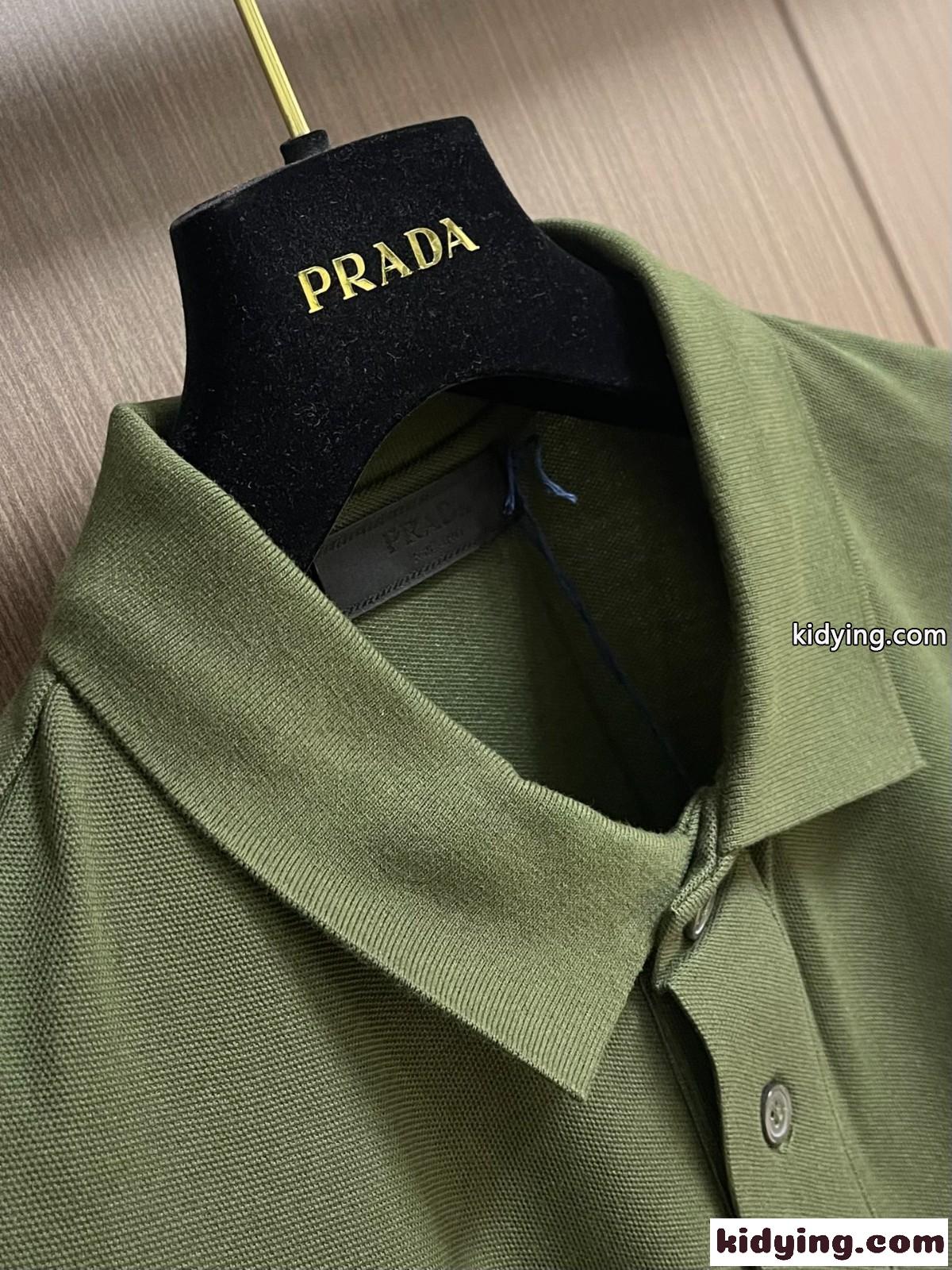 洗練された シンプル プラダ Tシャツ コピー コットンピケ ポロシャツ グリーン-4