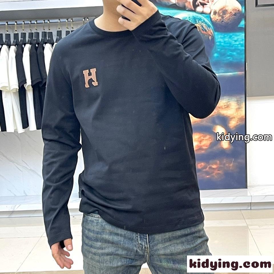 シンプル コットン 長袖Tシャツ エルメス Tシャツ コピー クルーネック ブラック-0