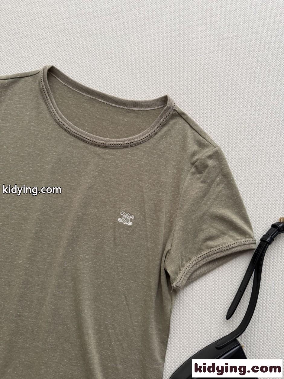 コットンリネン 半袖Tシャツ セリーヌ Tシャツ コピー グリーン-2