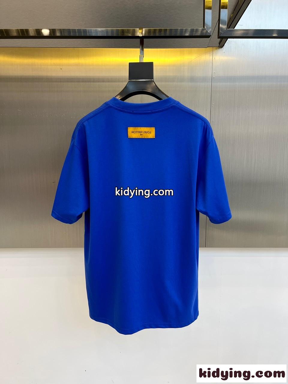 シンプル 洗練された ロゴ 半袖Tシャツ ルイ・ヴィトン Tシャツ 偽物 ブルー-3