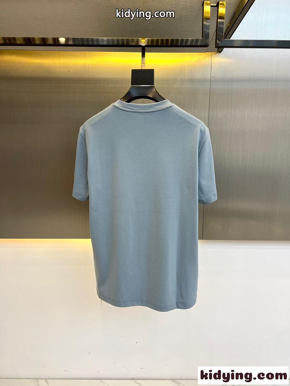ロエベ Tシャツ 偽物 シンプル クルーネック 半袖Tシャツ ロゴ入り ブルー-3