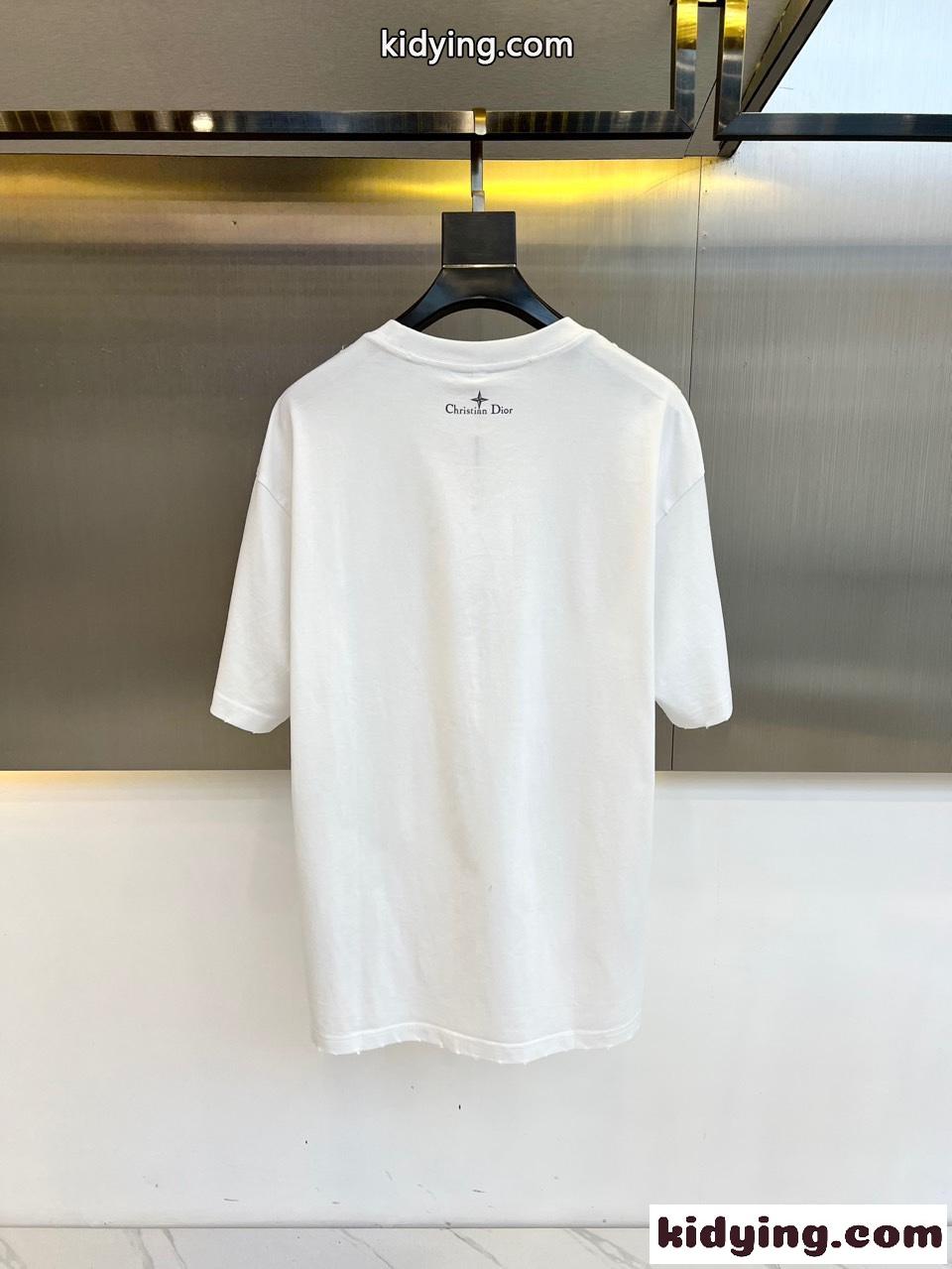 カジュアル おしゃれ プリント 半袖Tシャツ クリスチャン・ディオール Tシャツ コピー ホワイト-4