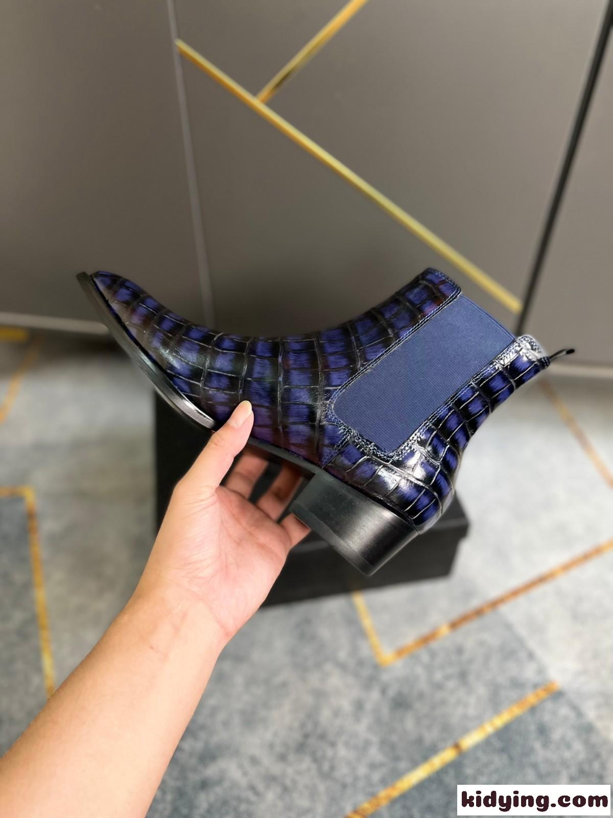 上品 イヴ・サンローラン ブーツ コピー メンズ アンクルブーツ ブルー-2