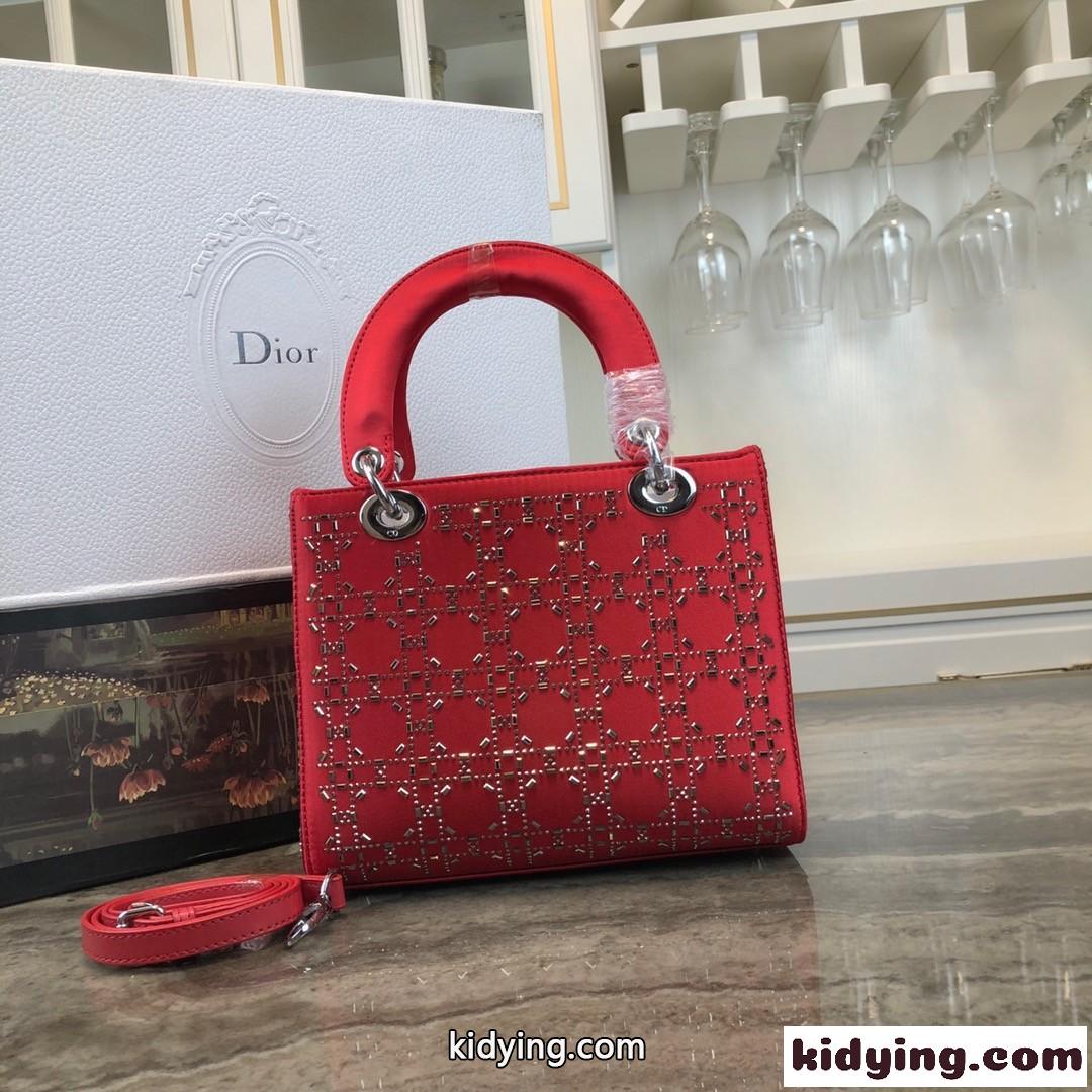大人気 LADY DIOR カナージュ サテン ハンドバッグ クリスチャン・ディオール バッグ コピー レッド-2