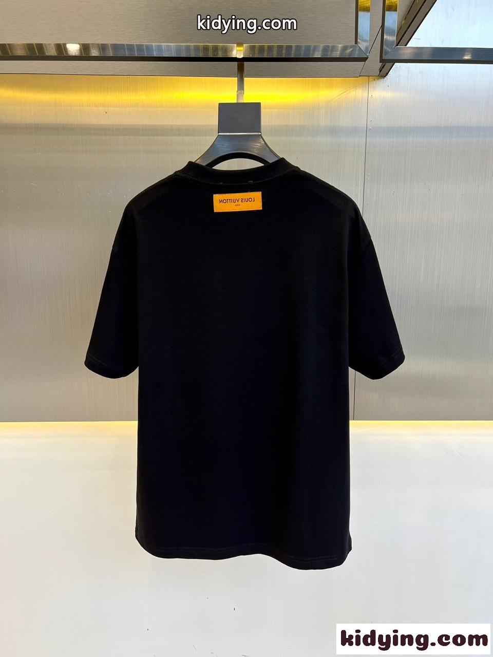 人気 おしゃれ ロゴ ルイ・ヴィトン 半袖Tシャツ コピー コットンtシャツ ブラック-4