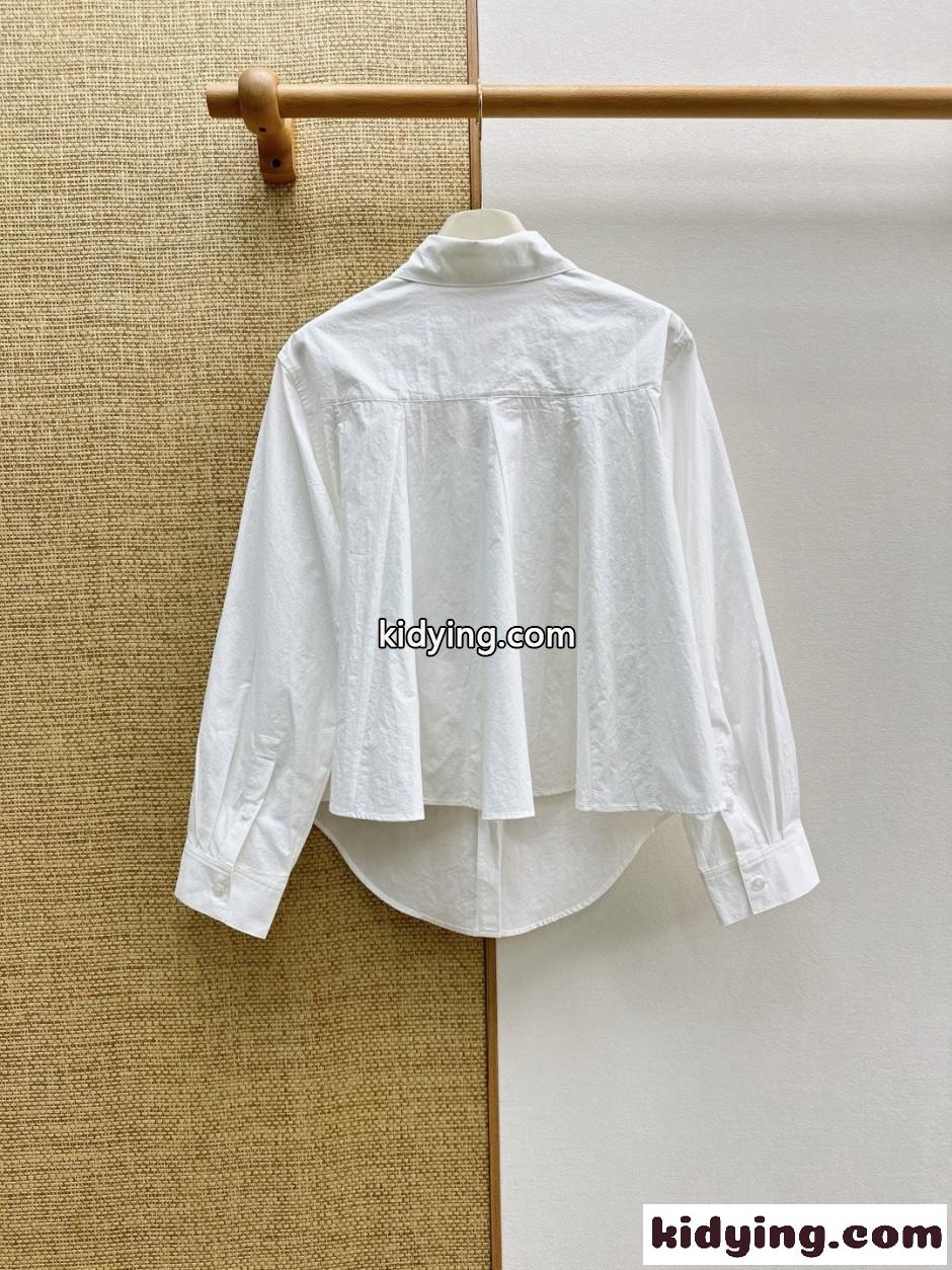 カジュアル アナグラム刺繍 コットン 長袖シャツ ロエベ シャツ 偽物 ホワイト-3