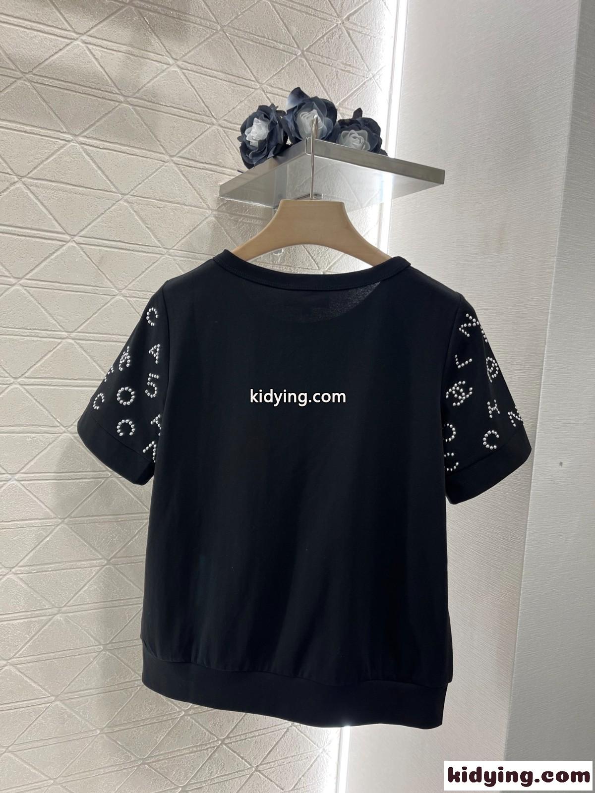 目を惹く ストレッチ コットン 半袖 トップス シャネル Tシャツ コピー ブラック-2