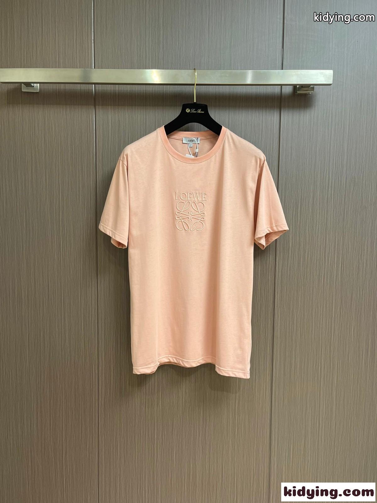 シンプル ロエベ Tシャツ 偽物 アナグラム 刺繍入り 半袖Tシャツ ピンク-1