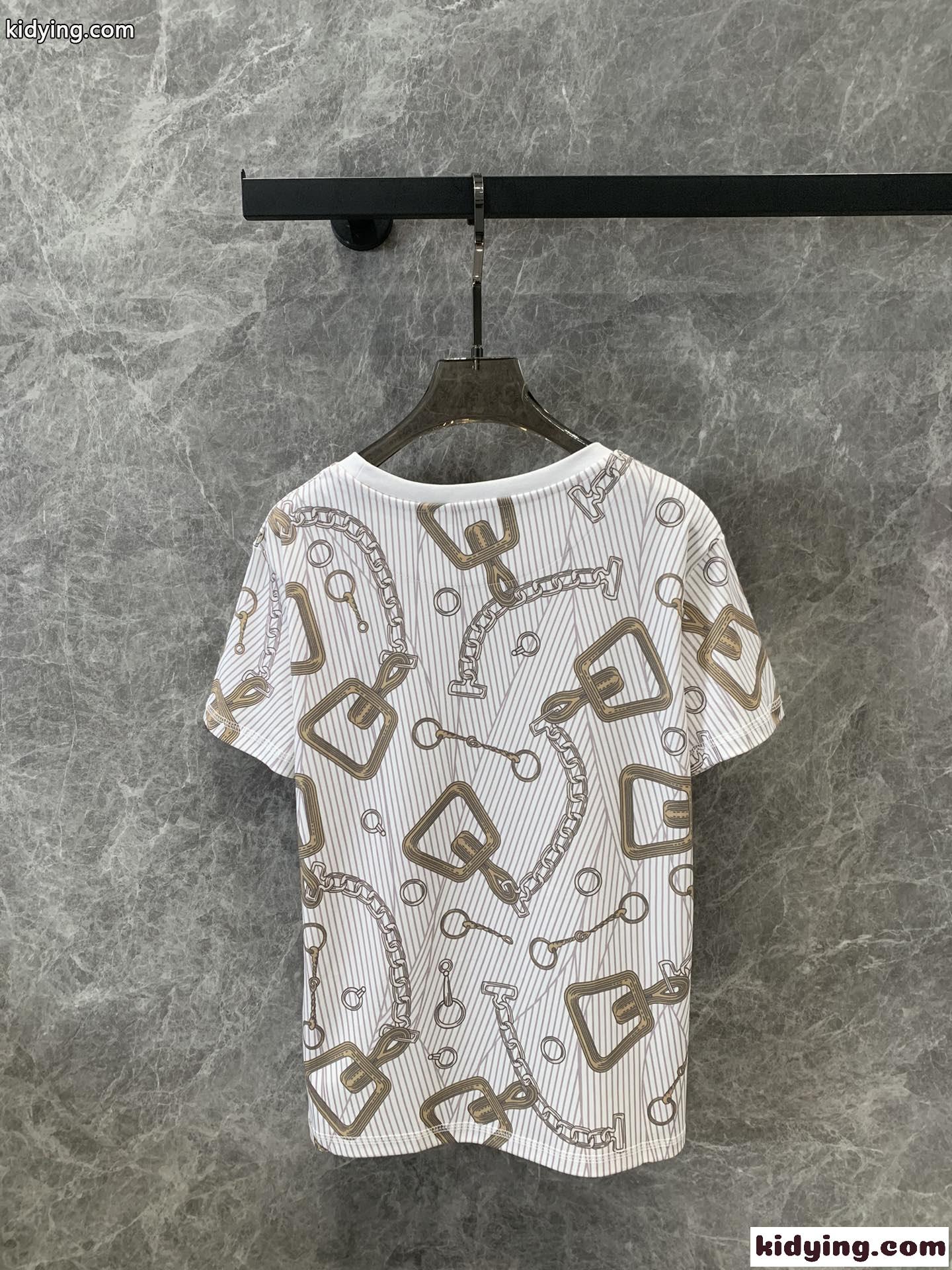 カジュアル お洒落 コットン 半袖Tシャツ エルメス Tシャツ コピー ホワイト-0