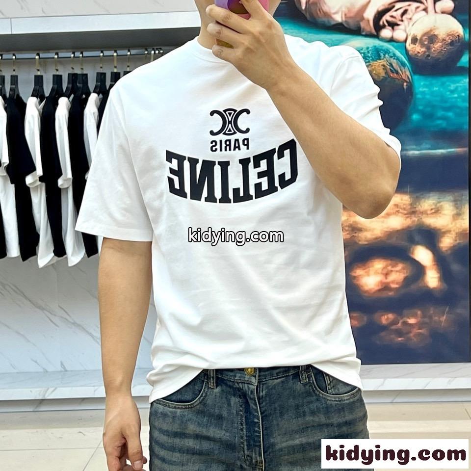 定番 カジュアル クルーネック 半袖Tシャツ セリーヌ Tシャツ コピー ホワイト-1
