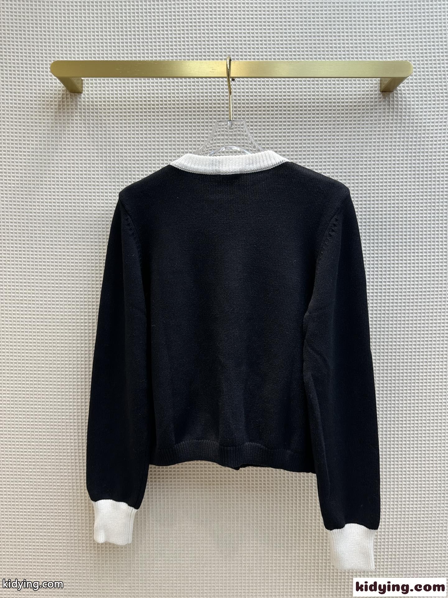 エレガント 女性らしい バイカラー ミュウミュウ カーディガン コピー クルーネック-4