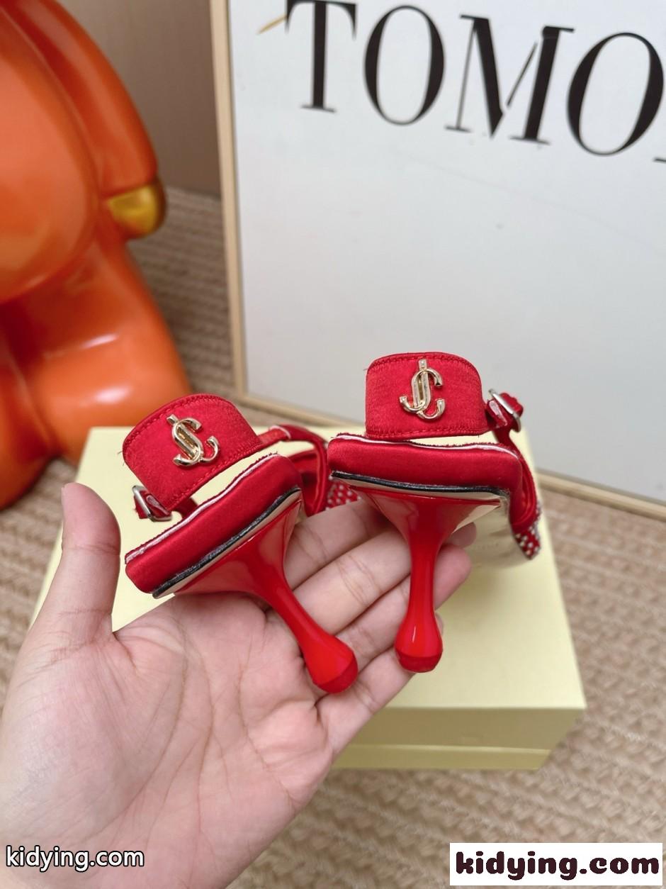 メッシュ ラインストーン バックストラップ パンプス ジミーチュウ コピー レッド-3