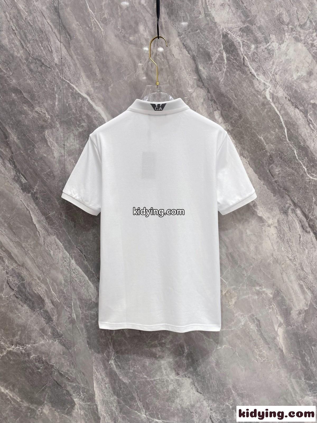 アルマーニ 半袖Tシャツ コピー シンプル カジュアル ロゴ コットンピケ ポロシャツ ホワイト-3