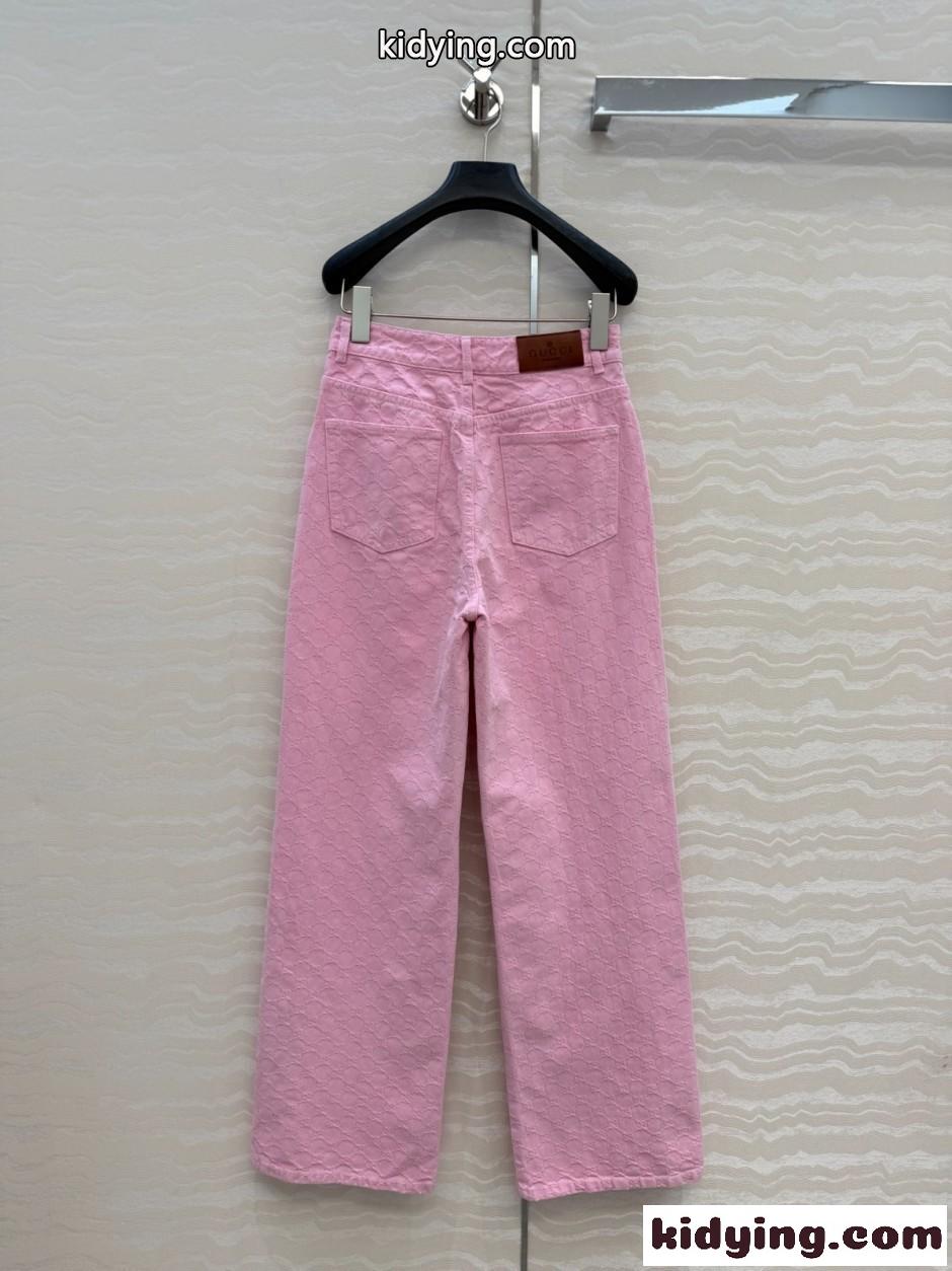 GGジャカード デニムパンツ グッチ ジーンズ 偽物 レディース ピンク-3