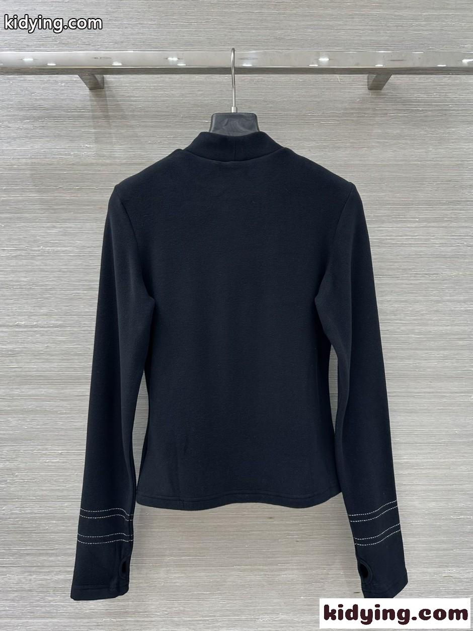 シンプル 洗練された モックネック トップス シャネル Tシャツ 偽物 ブラック-5
