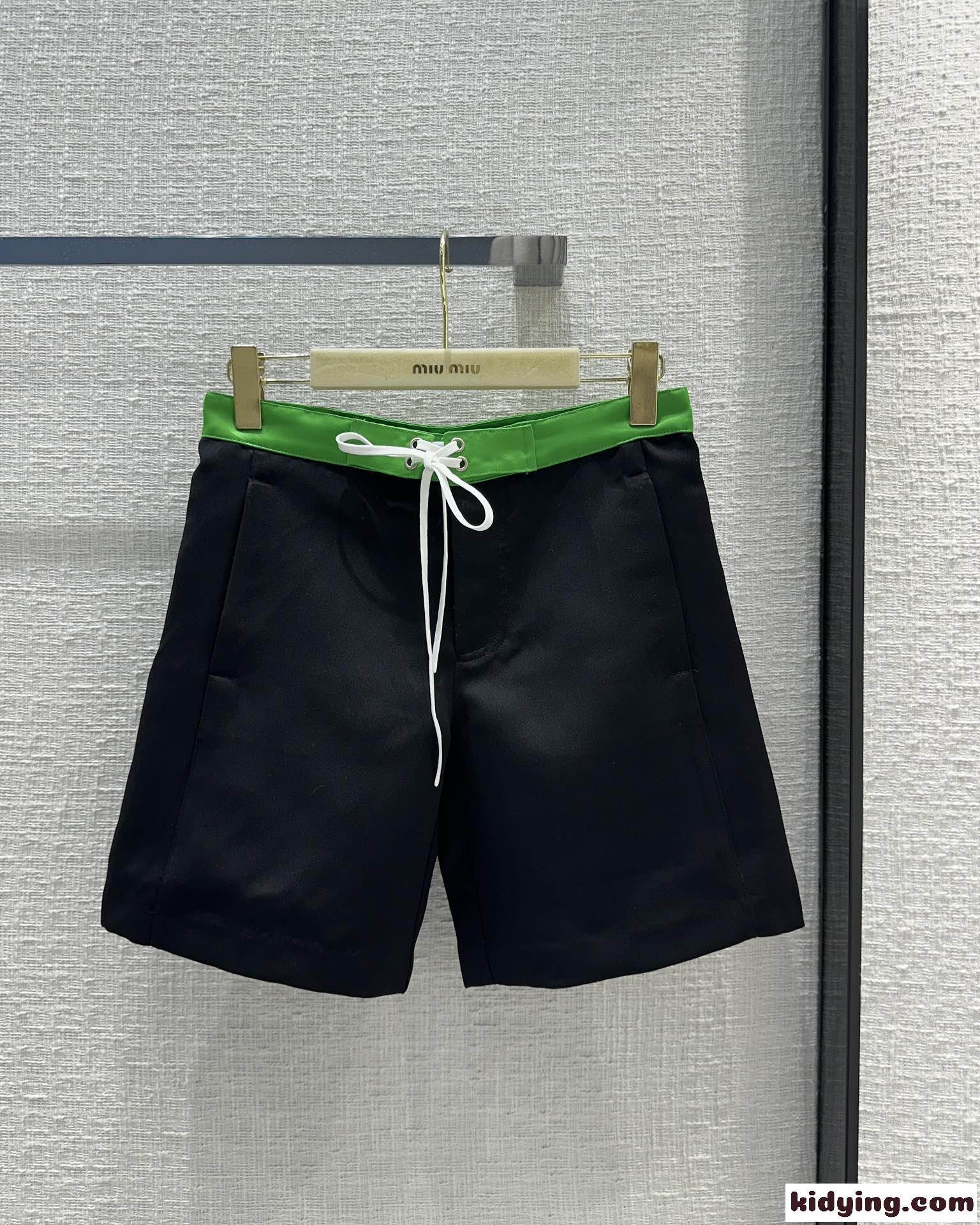 カジュアル バミューダショーツ ミュウミュウ パンツ コピー ユニセックス ブラック-2