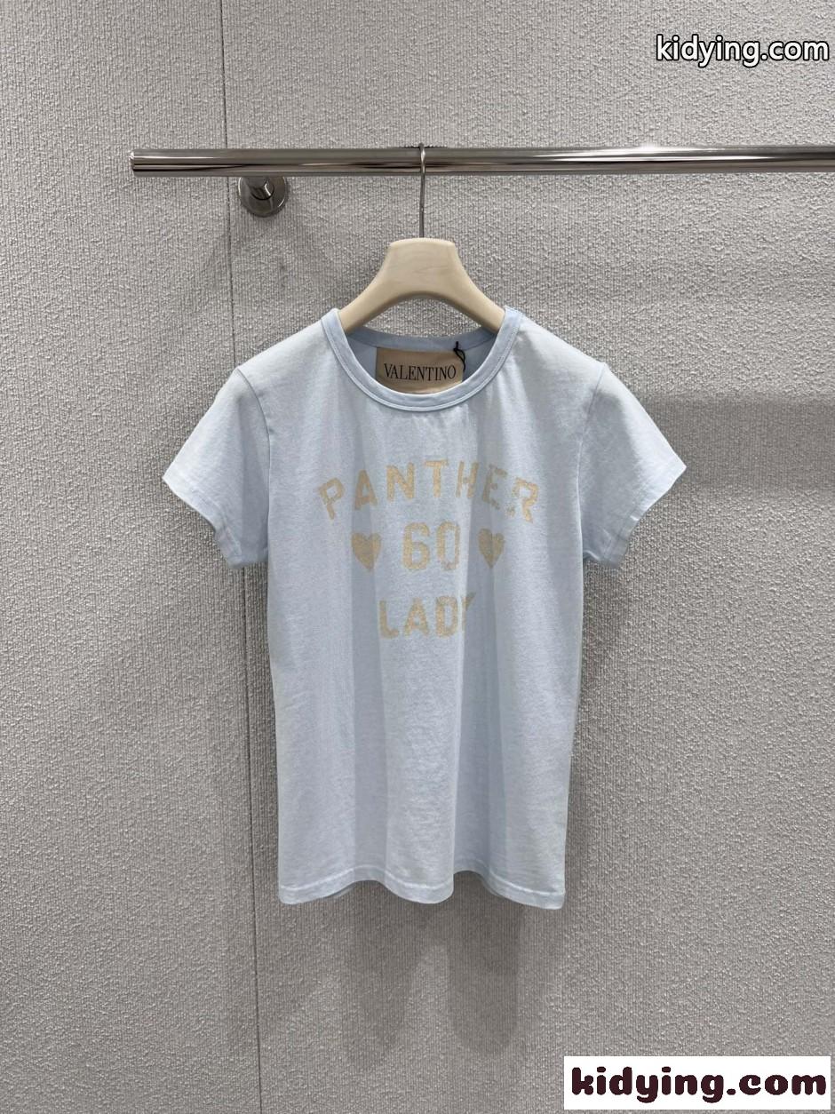 カジュアル プリント コットン 半袖Tシャツ ヴァレンティノ Tシャツ 偽物 ライトブルー-0