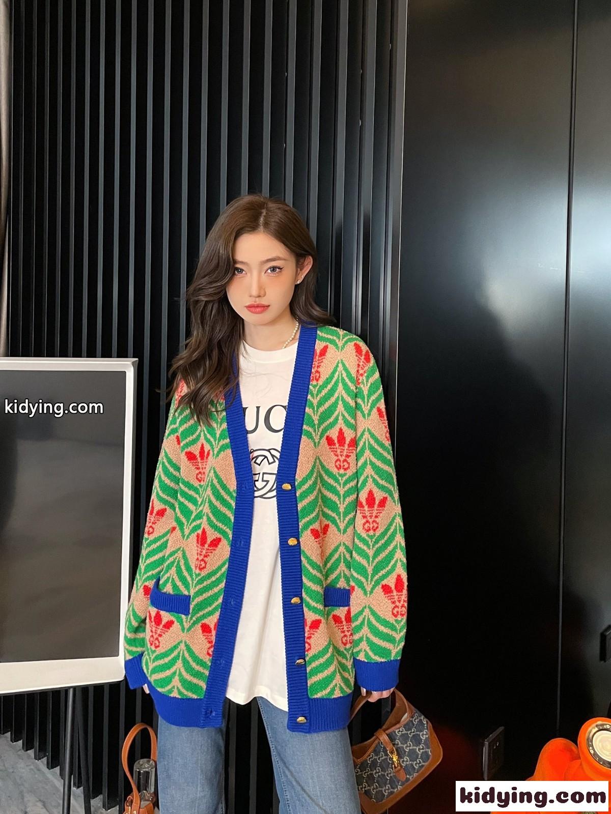 adidas x Gucci おしゃれ ゆったり Vネック 長袖 グッチ カーディガン コピー ニットカーディガン-4