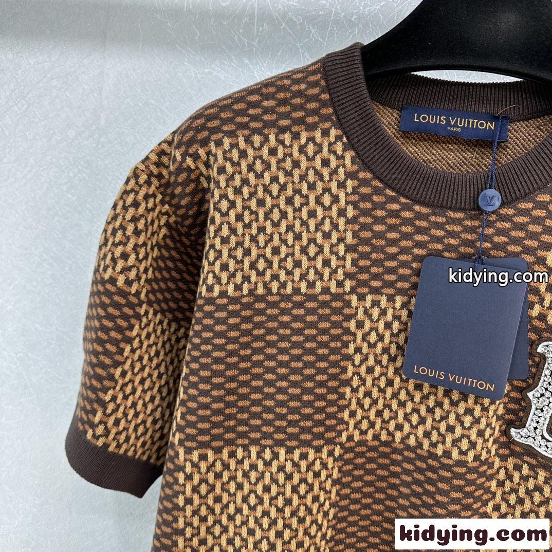 コットン ダミエ クルーネック 半袖Tシャツ ルイ・ヴィトン Tシャツ コピー メンズ-2
