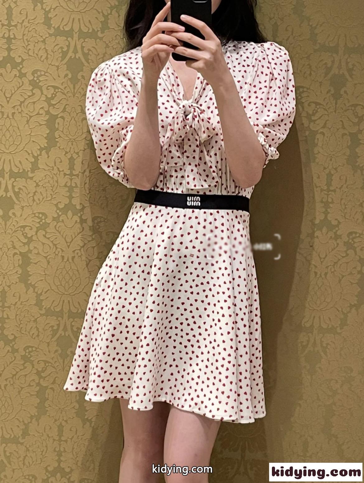 可愛い 女性らしい ハートプリント ミニドレス ミュウミュウ ワンピース コピー 春夏 新作-3