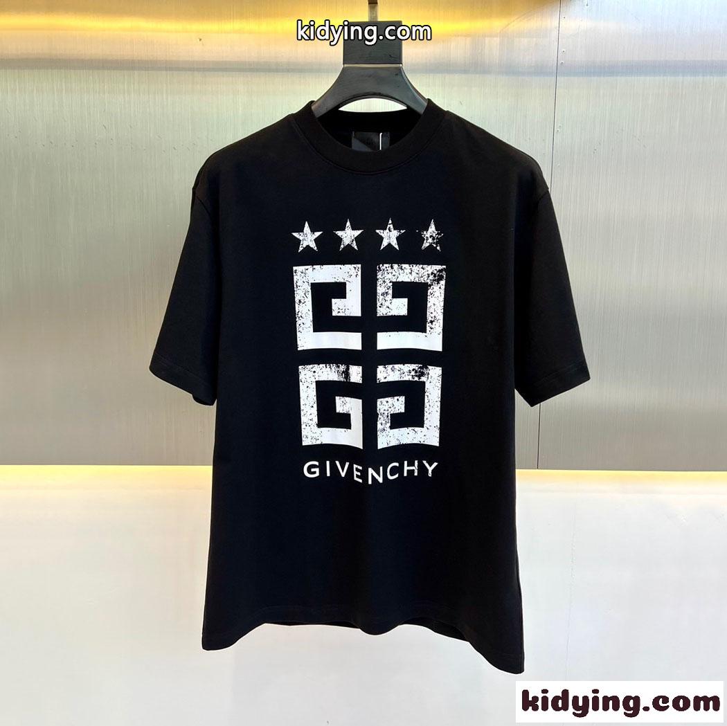 4Gスター プリント ジバンシィ Tシャツ コピー クルーネック コットン 半袖 ブラック-0