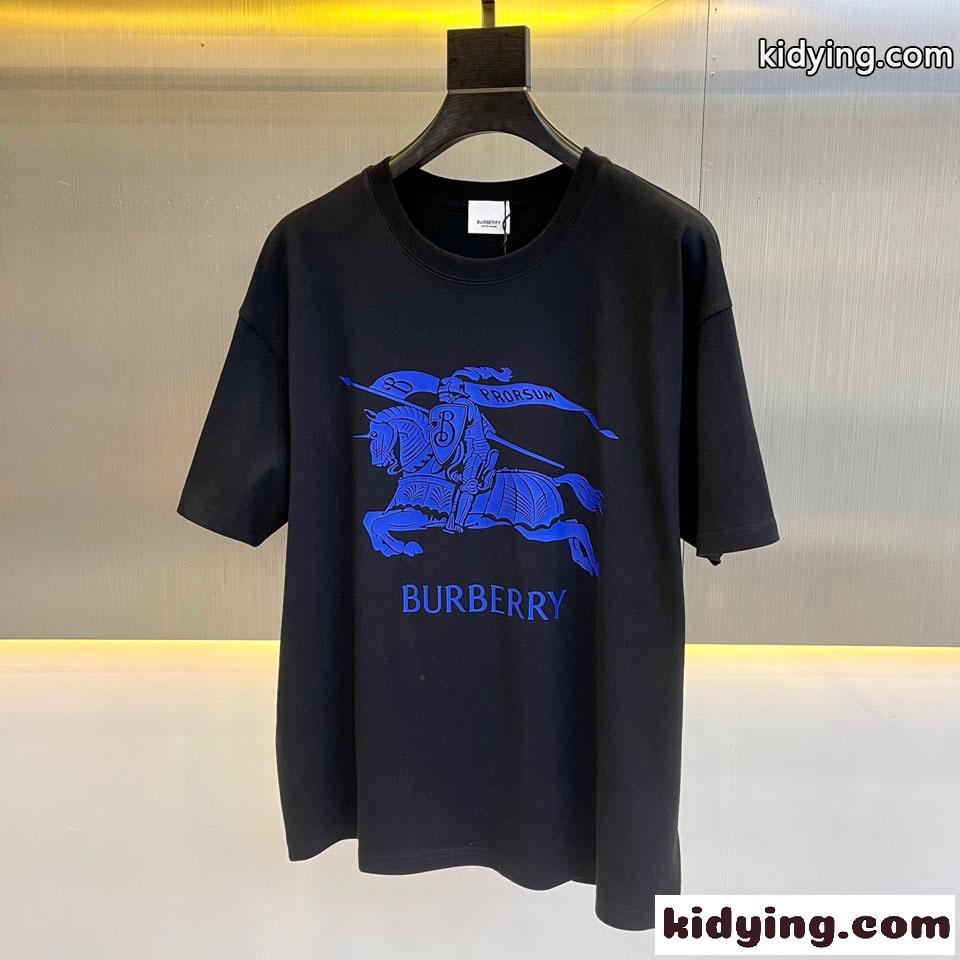 ベーシック 着回し ロゴ クルーネック バーバリー Tシャツ コピー メンズ 半袖 トップス ブラック-0