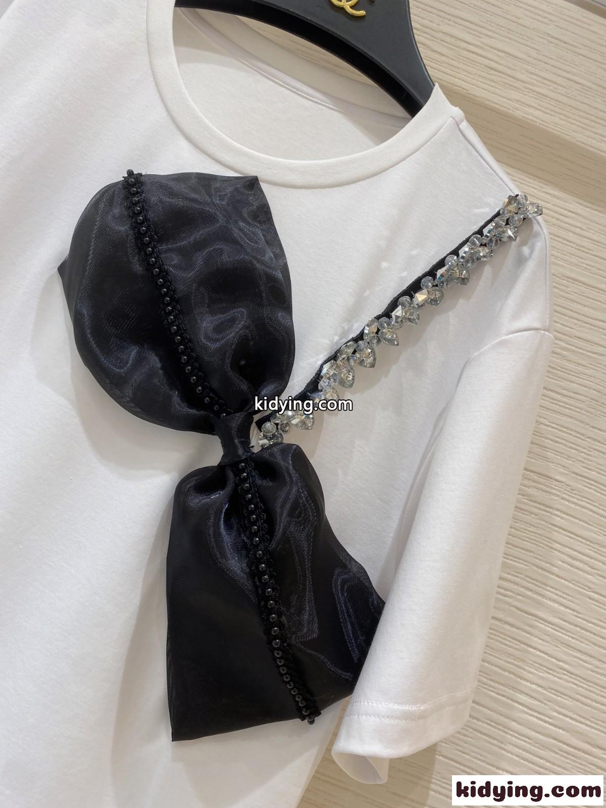 カジュアル ゆったり 可愛い リボン クルーネック ミュウミュウ 半袖tシャツ コピー 着心地いい 春夏 トップス-3