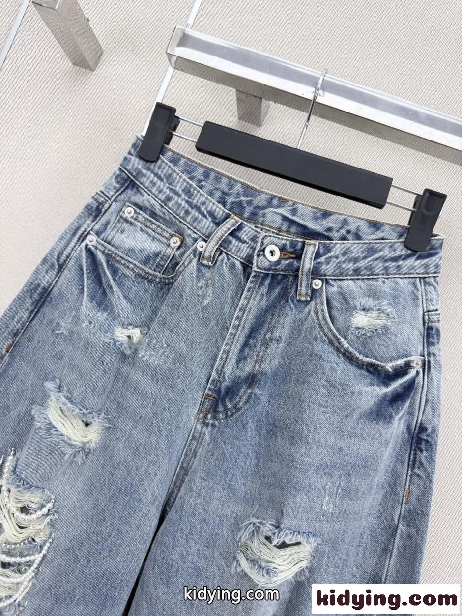 スタイリッシュ ダメージ バレルレッグ デニムパンツ アレキサンダーワング ジーンズ 偽物-2