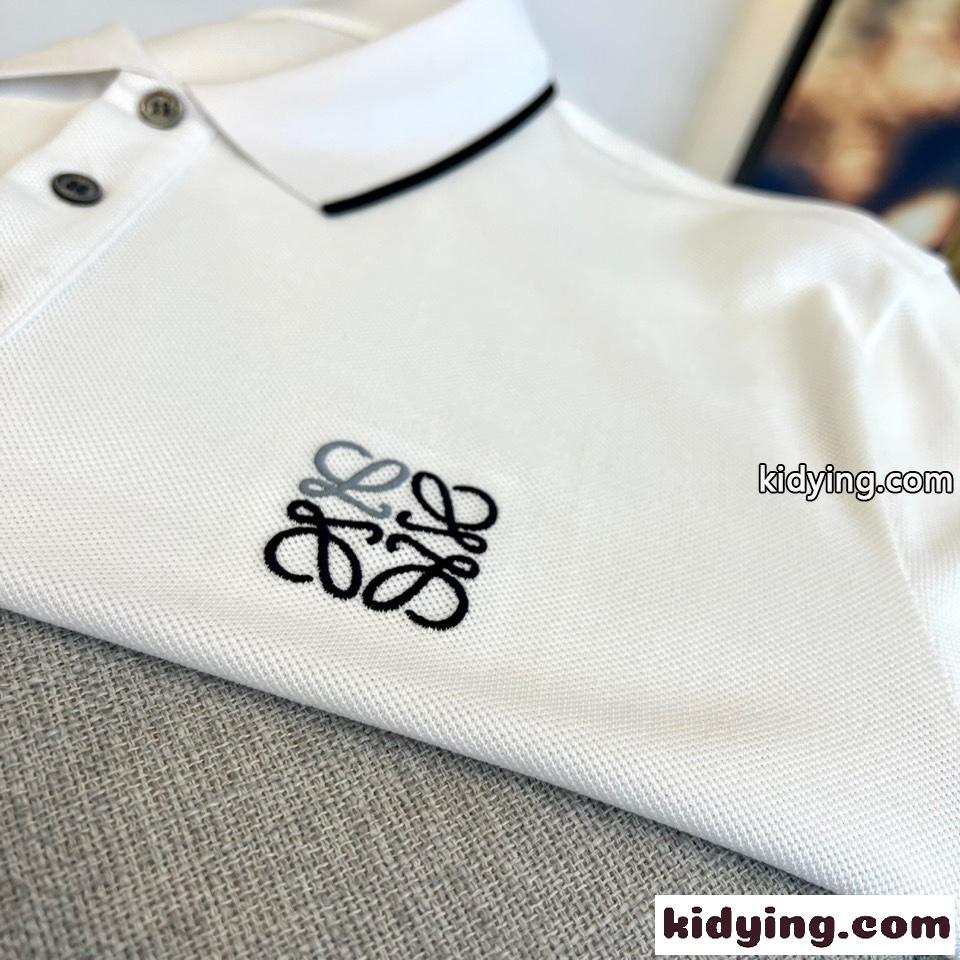 ロエベ Tシャツ 偽物 シンプル アナグラム 刺繍入り 半袖 ポロシャツ ホワイト-2