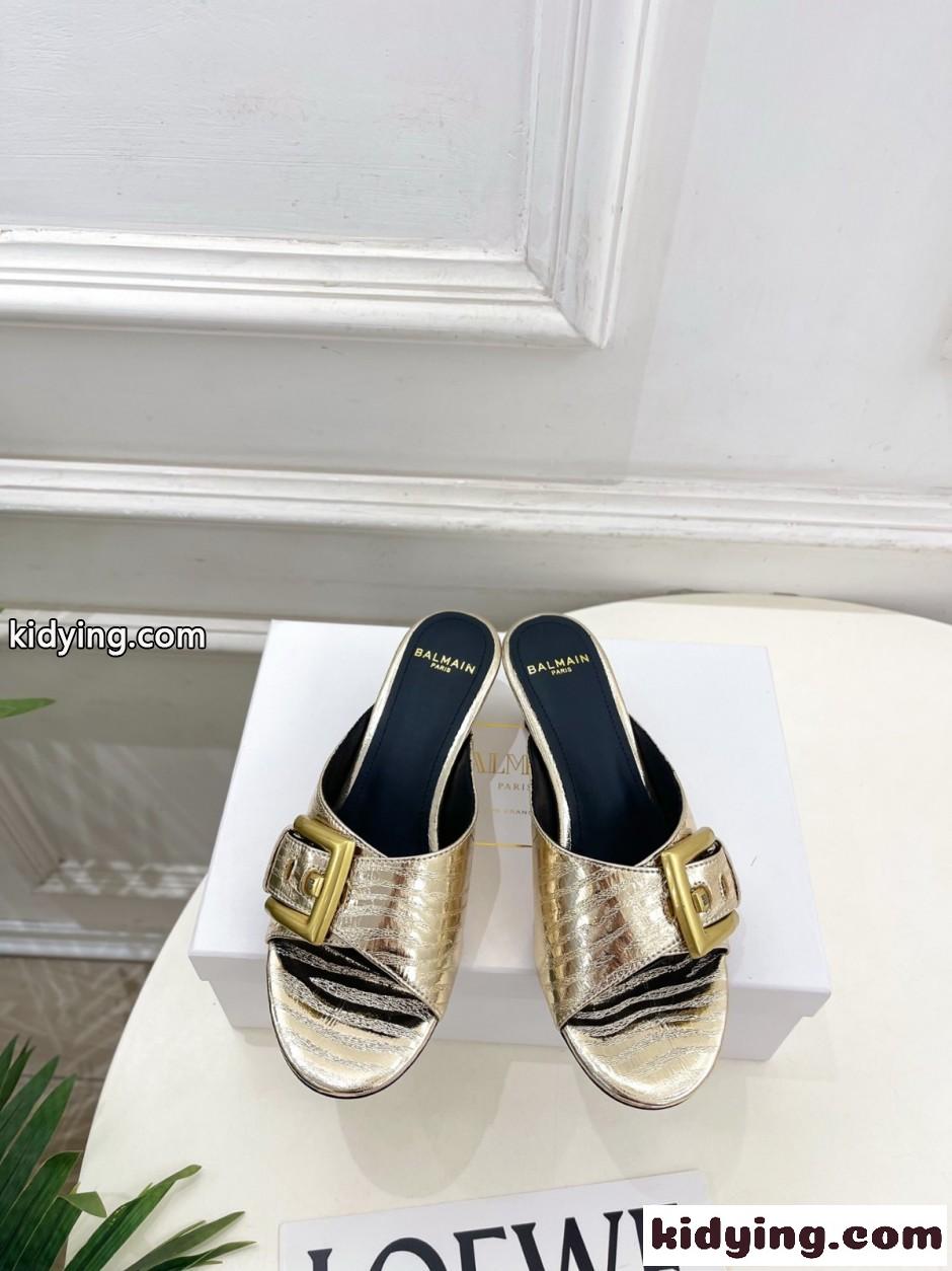 エレガント メタリックレザー ミュール バルマン サンダル 偽物 合わせやすい-2