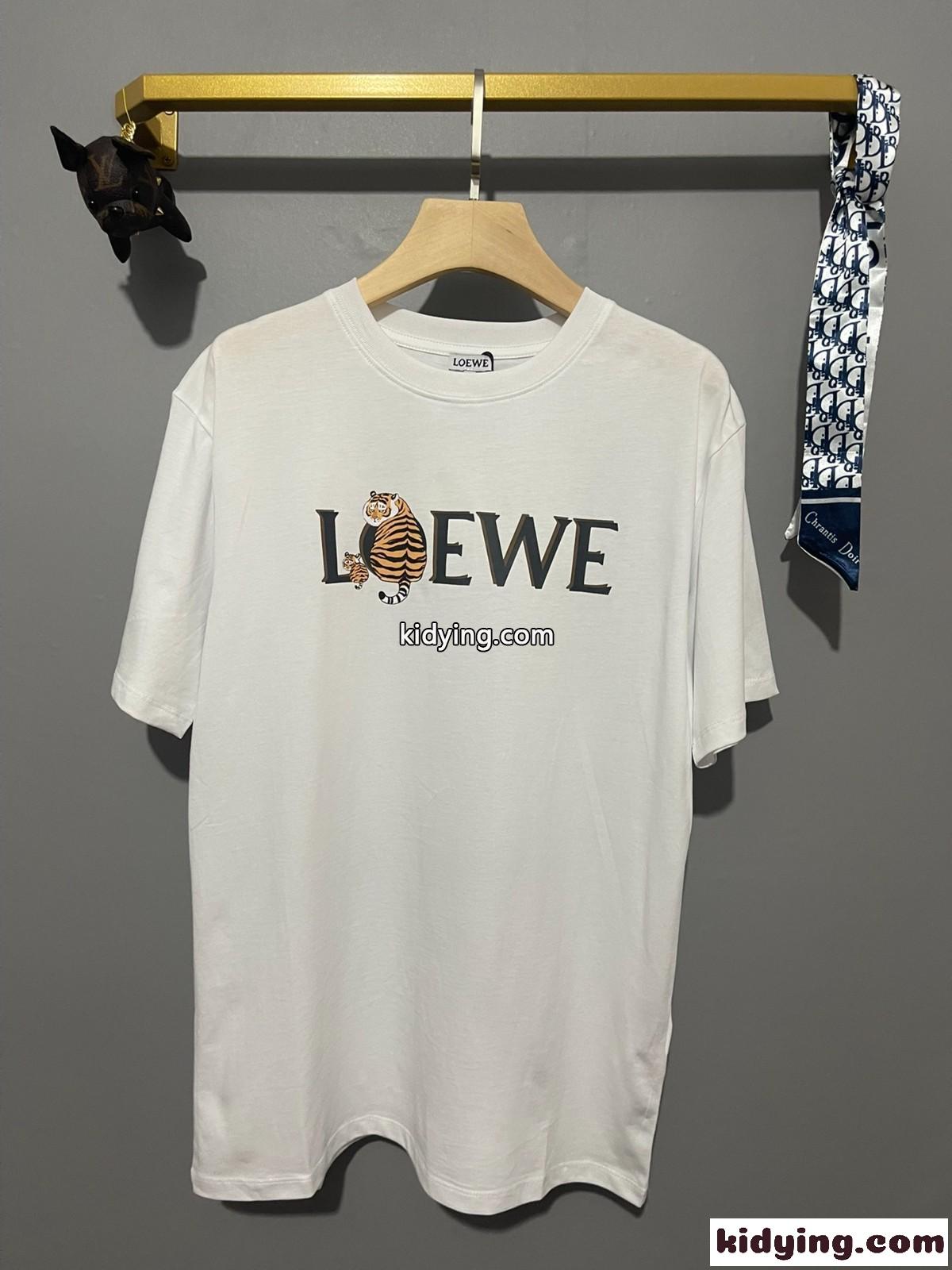 人気 ゆったり 体型カバー 着痩せ ロエベ tシャツ コピー ラウンドネック ロゴ プリント コットン カジュアル-0