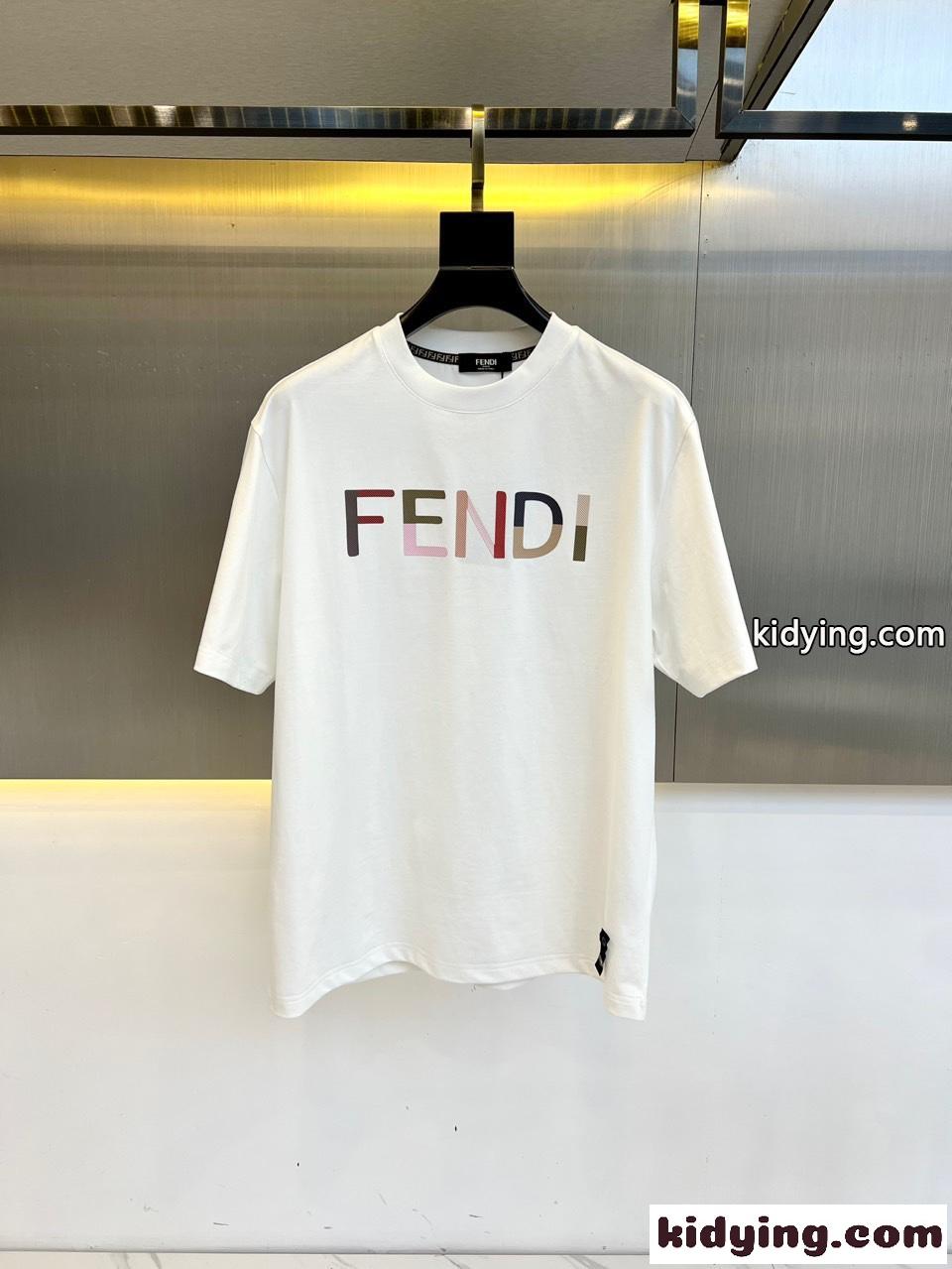 定番 カジュアル ロゴTシャツ フェンディ Tシャツ コピー クルーネック ホワイト-0