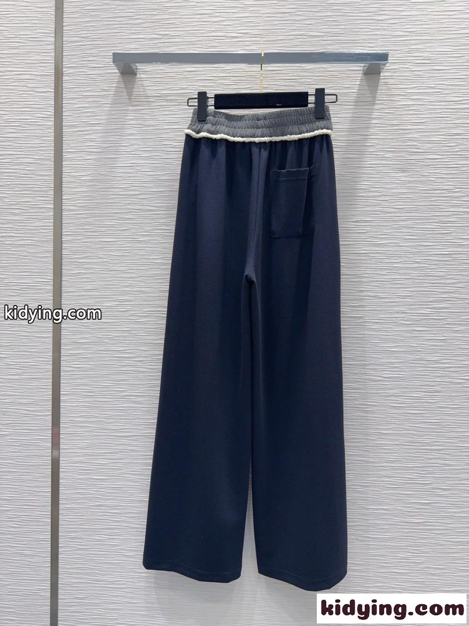 バイカラー ワイドレッグ スウェットパンツ シャネル パンツ コピー ネイビー-3