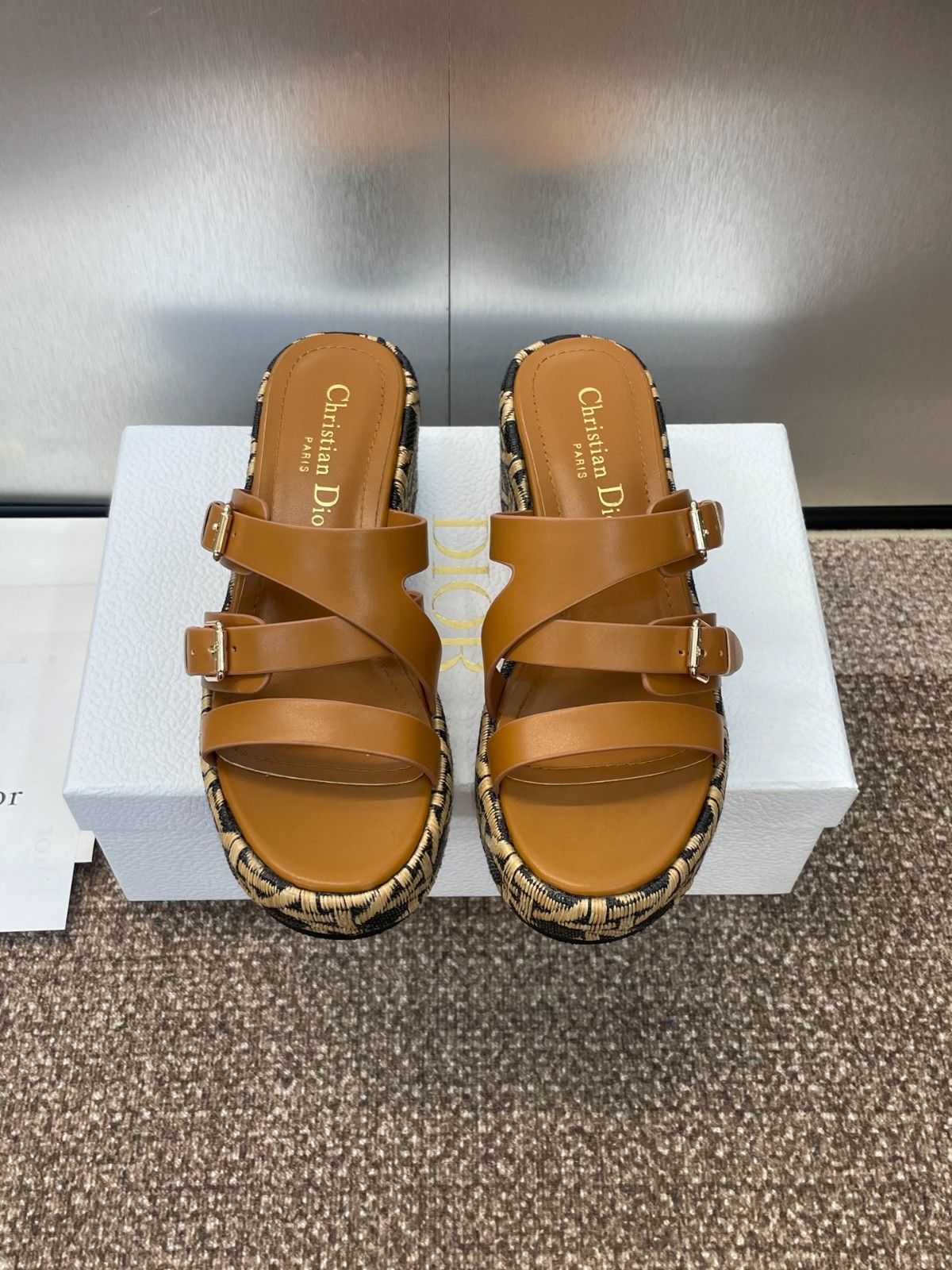 LAmazone Dior ウェッジスライド ディオール サンダル スーパーコピー ブラウン-2