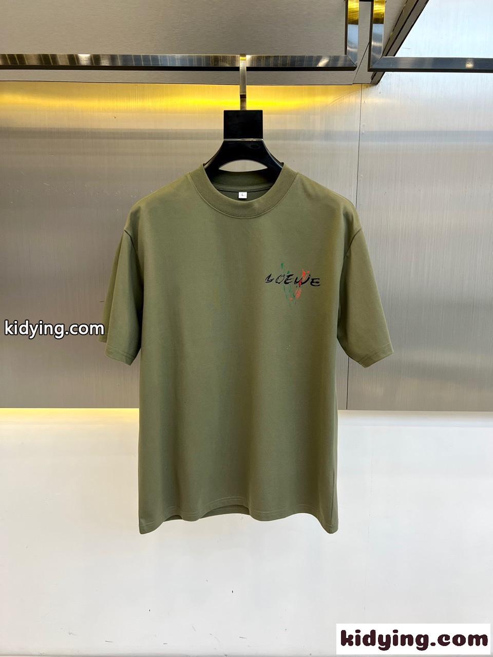 ロエベ Tシャツ 偽物 バックプリント クルーネック 半袖Tシャツ グリーン-0