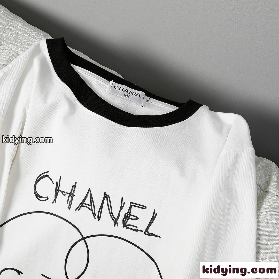 ゆったり 着心地いい コットン バイカラー ロゴ プリント シャネル tシャツ コピー 人気 定番 春夏 トップス-3