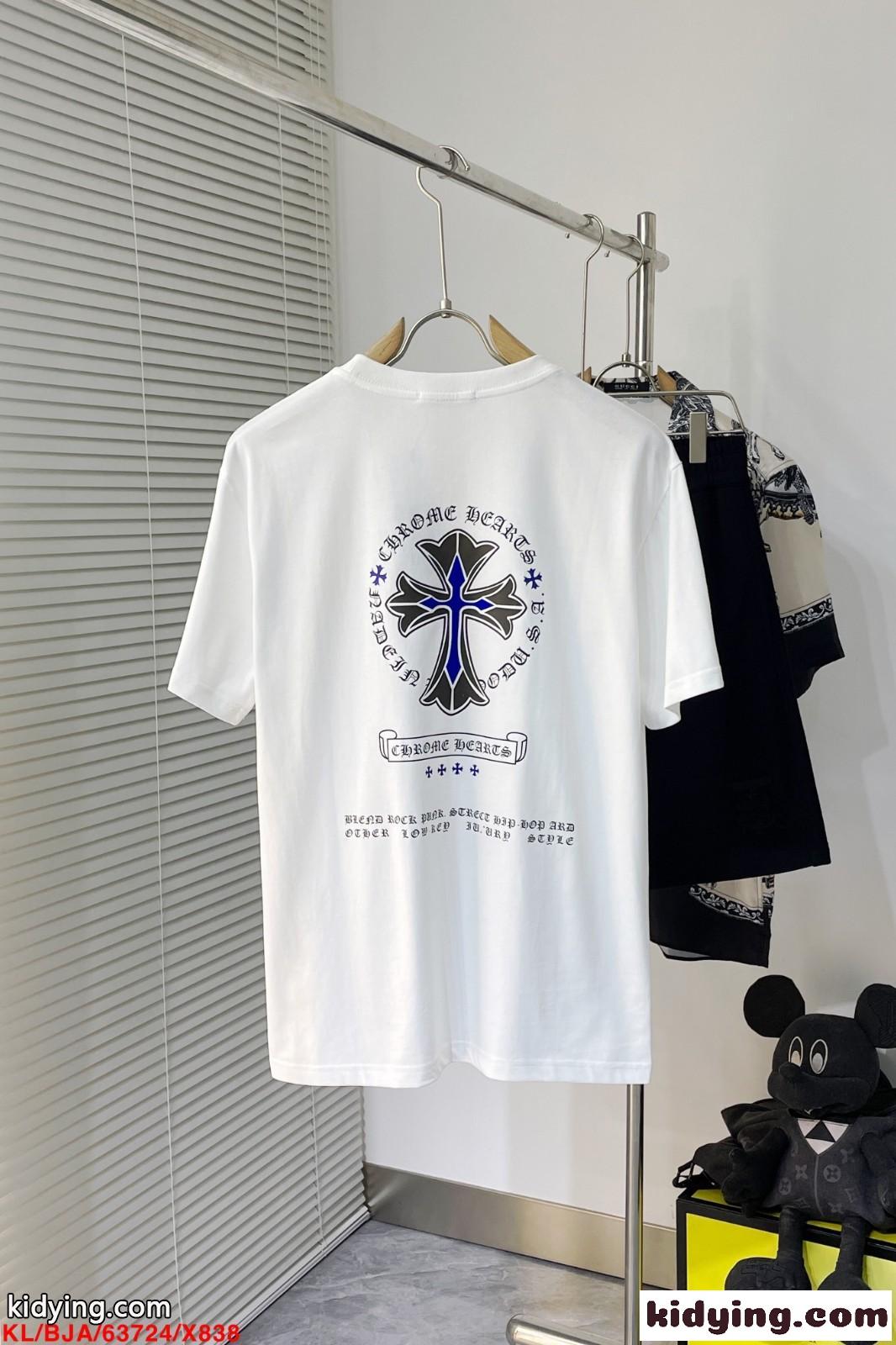 シンプル おしゃれ ロゴプリント クルーネック クロムハーツ Tシャツ コピー 半袖 トップス ホワイト-2